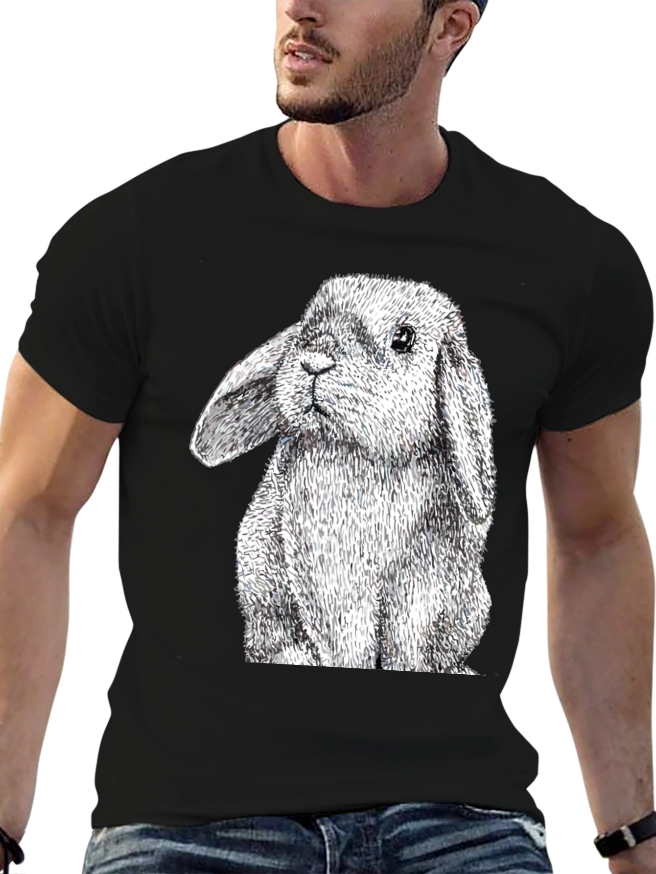 Black Rabbit Graphic Tee - Black Cotton T-Shirt view 6