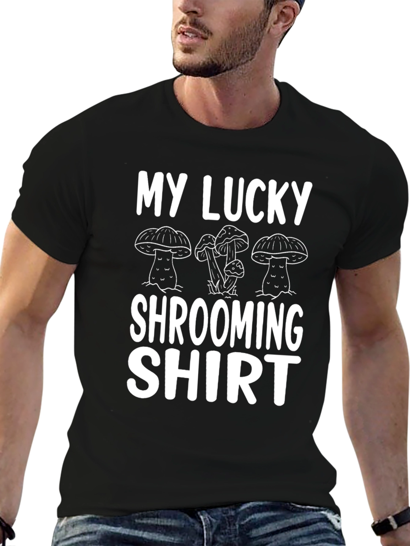 Black My Lucky Shrooming Shirt - Fun Graphic Tee view 6