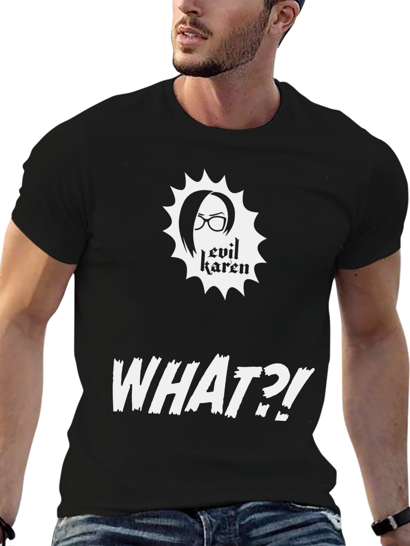 Black Evil Karen What?! Graphic Novelty T-Shirt view 6