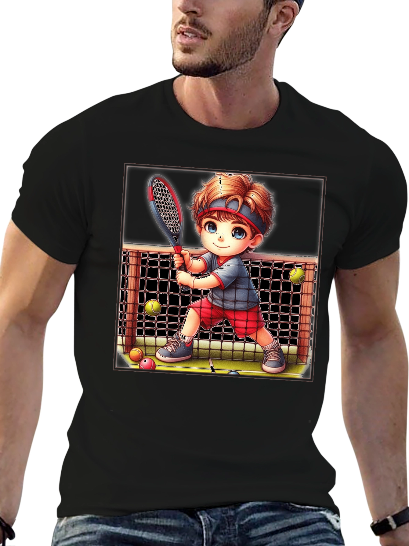 Black Tennis Kid Graphic Tee - Fun Sports T-Shirt view 6