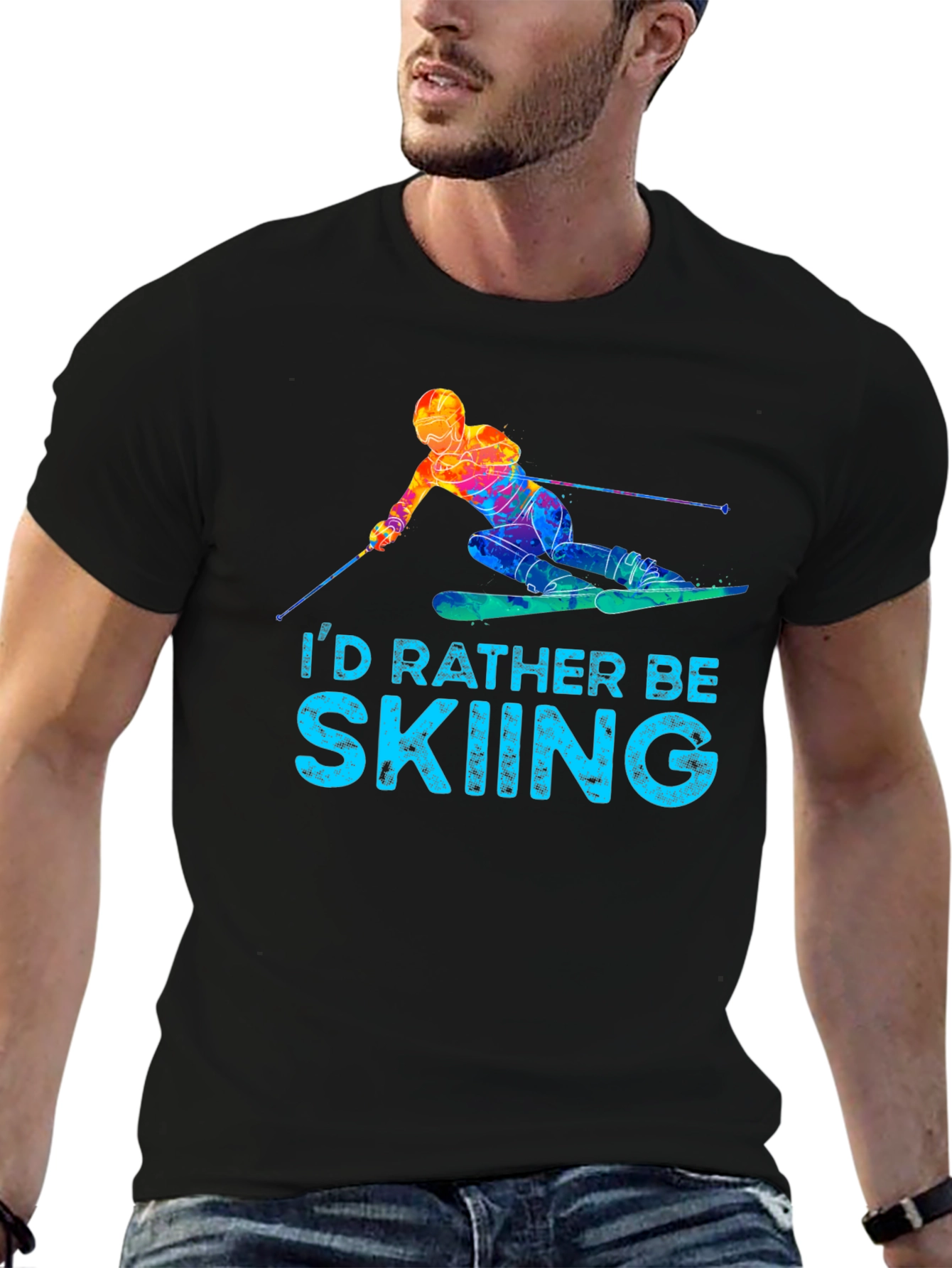 Black I'd Rather Be Skiing T-Shirt - Novelty Graphic Tee view 6