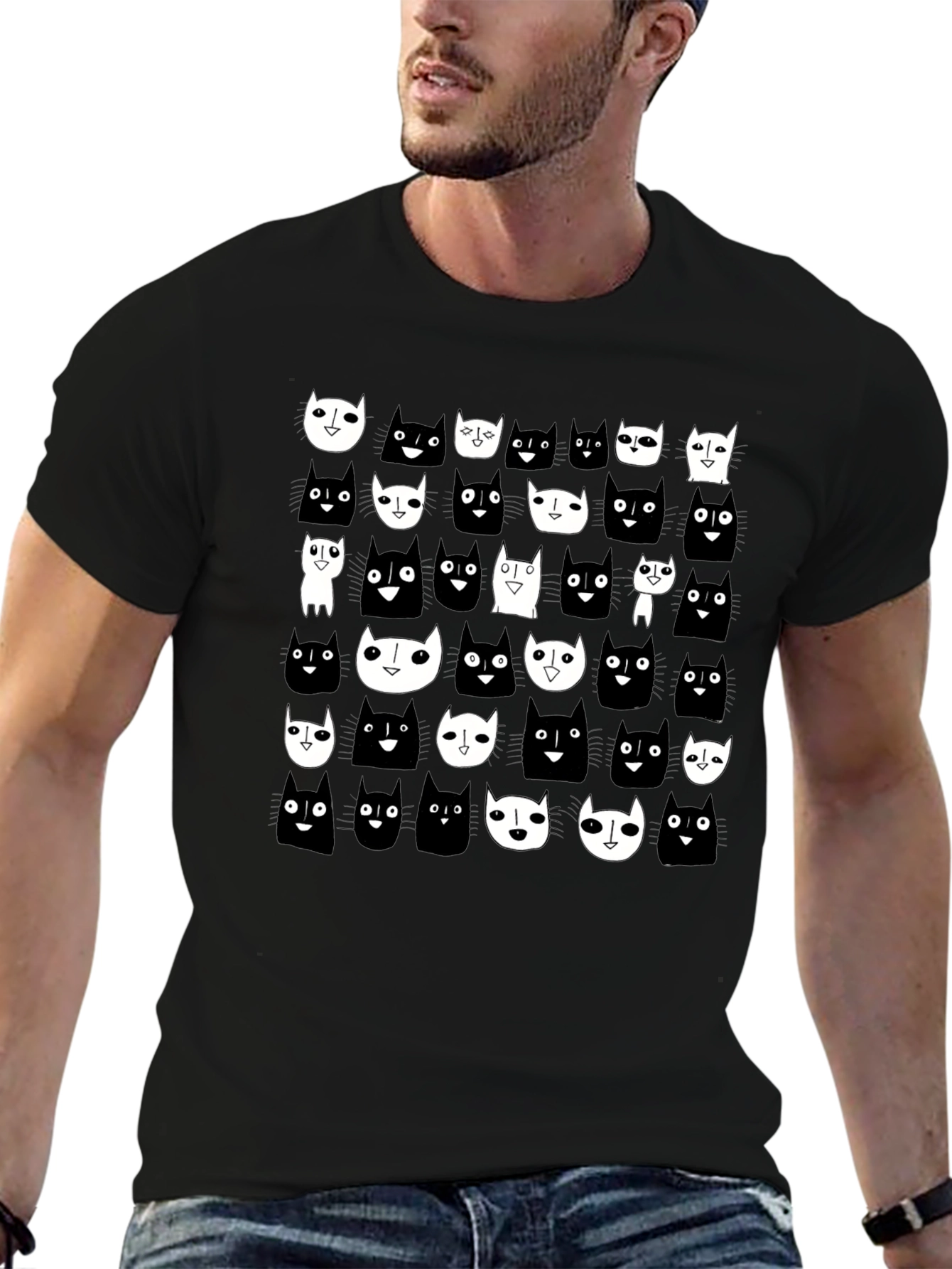 Black Black Cat Pattern T-Shirt view 6