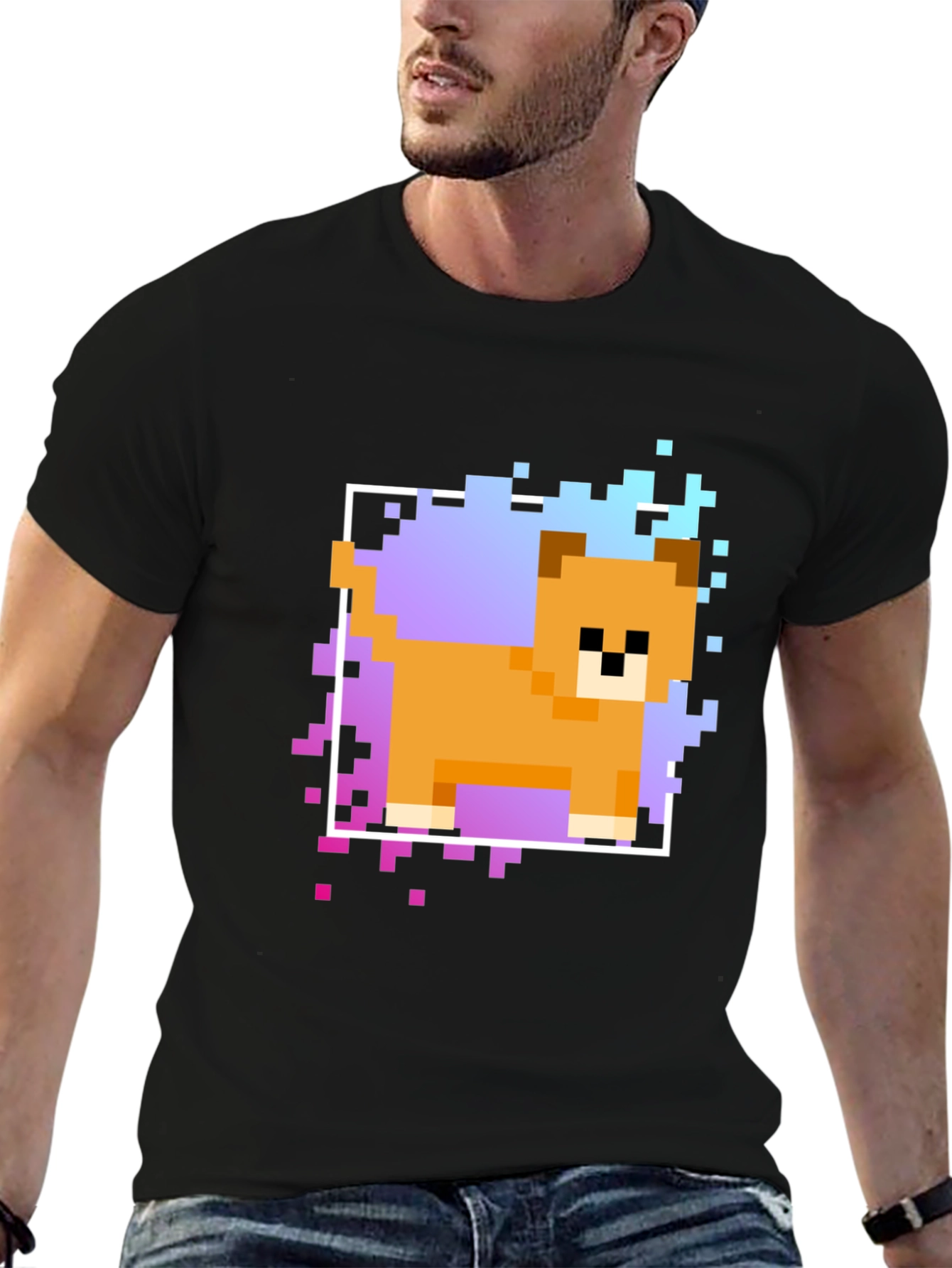 Black Pixel Dog Graphic T-Shirt - Trendy Casual Wear view 6