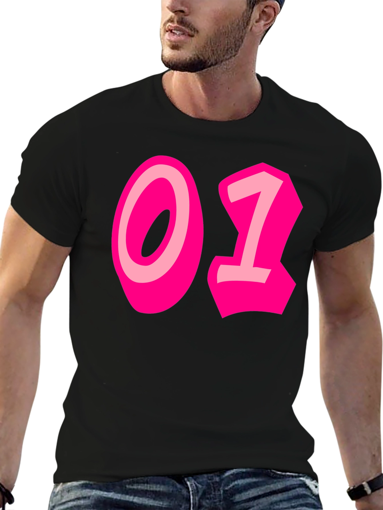 Black Black Tee with Bold Pink "01" Graphic view 6