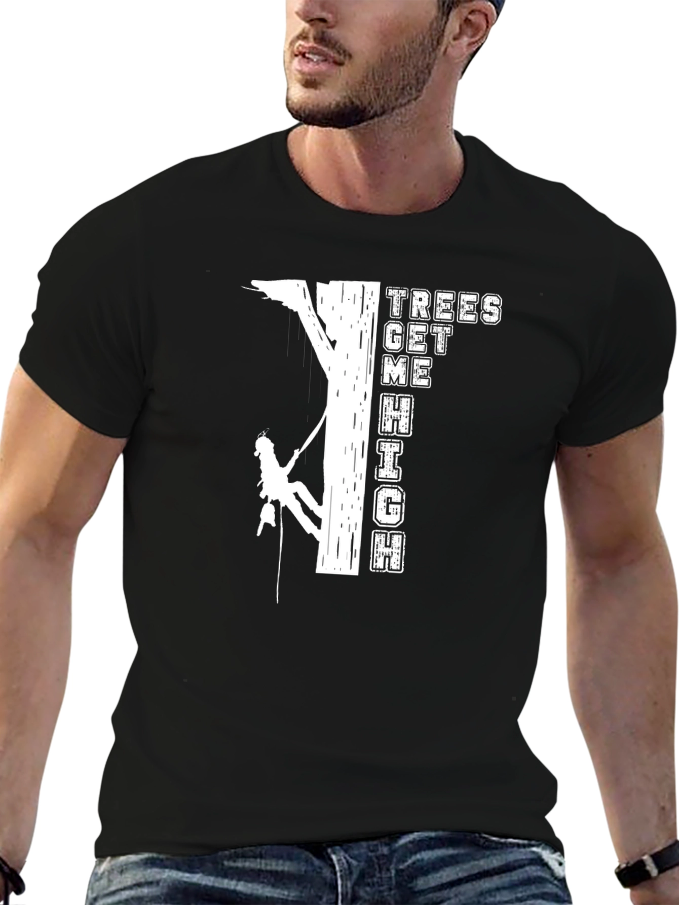 Black Trees Get Me High T-Shirt Climbing Design view 6