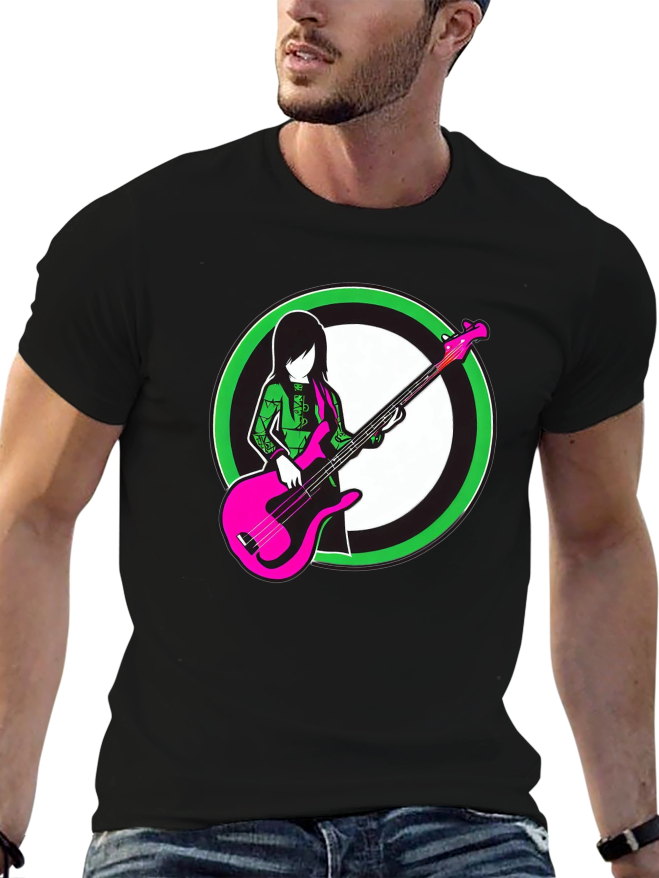 Black Cool Graphic Tee - Girl with Bass Guitar view 6