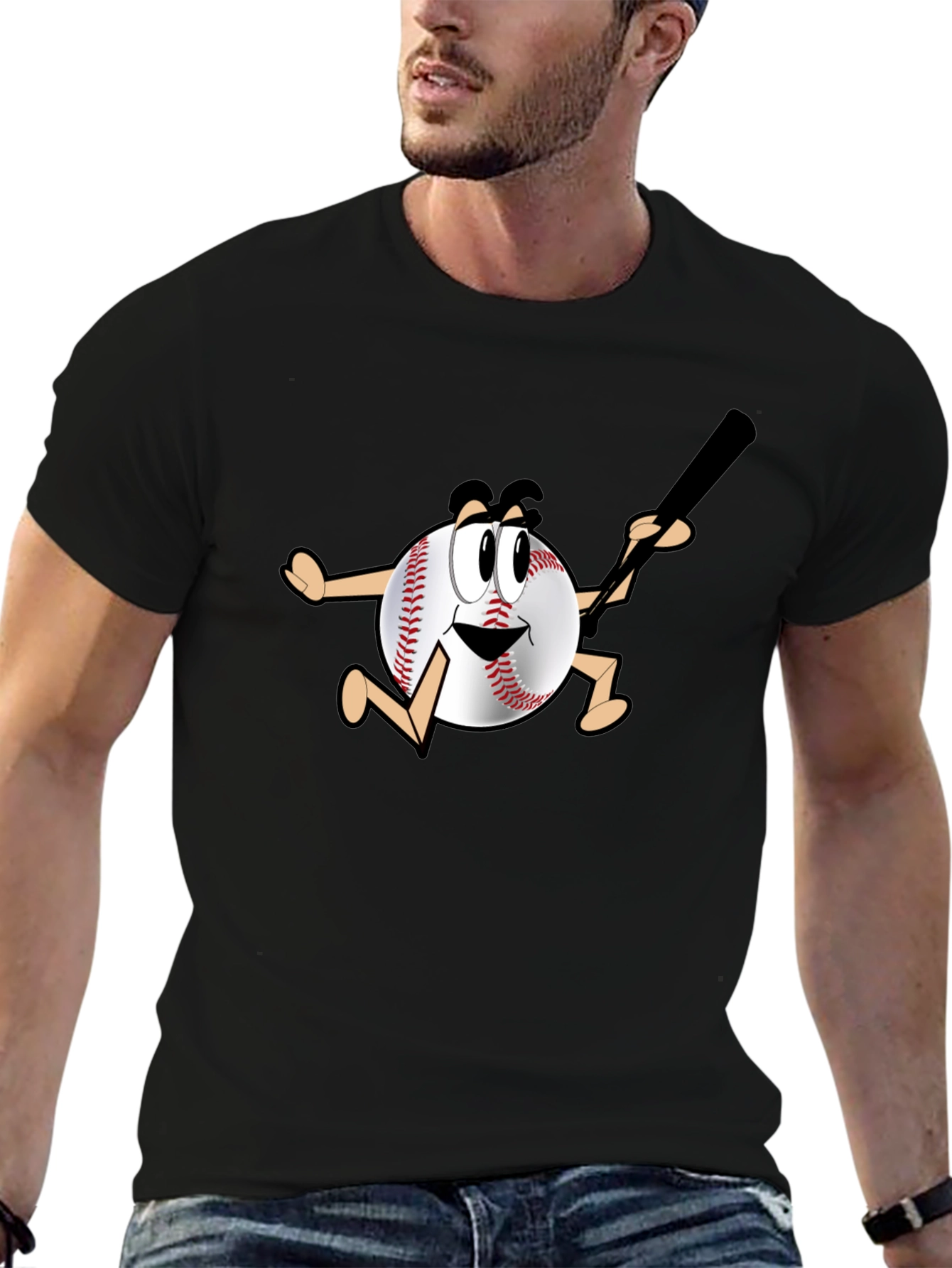 Black Baseball Cartoon T-Shirt view 6