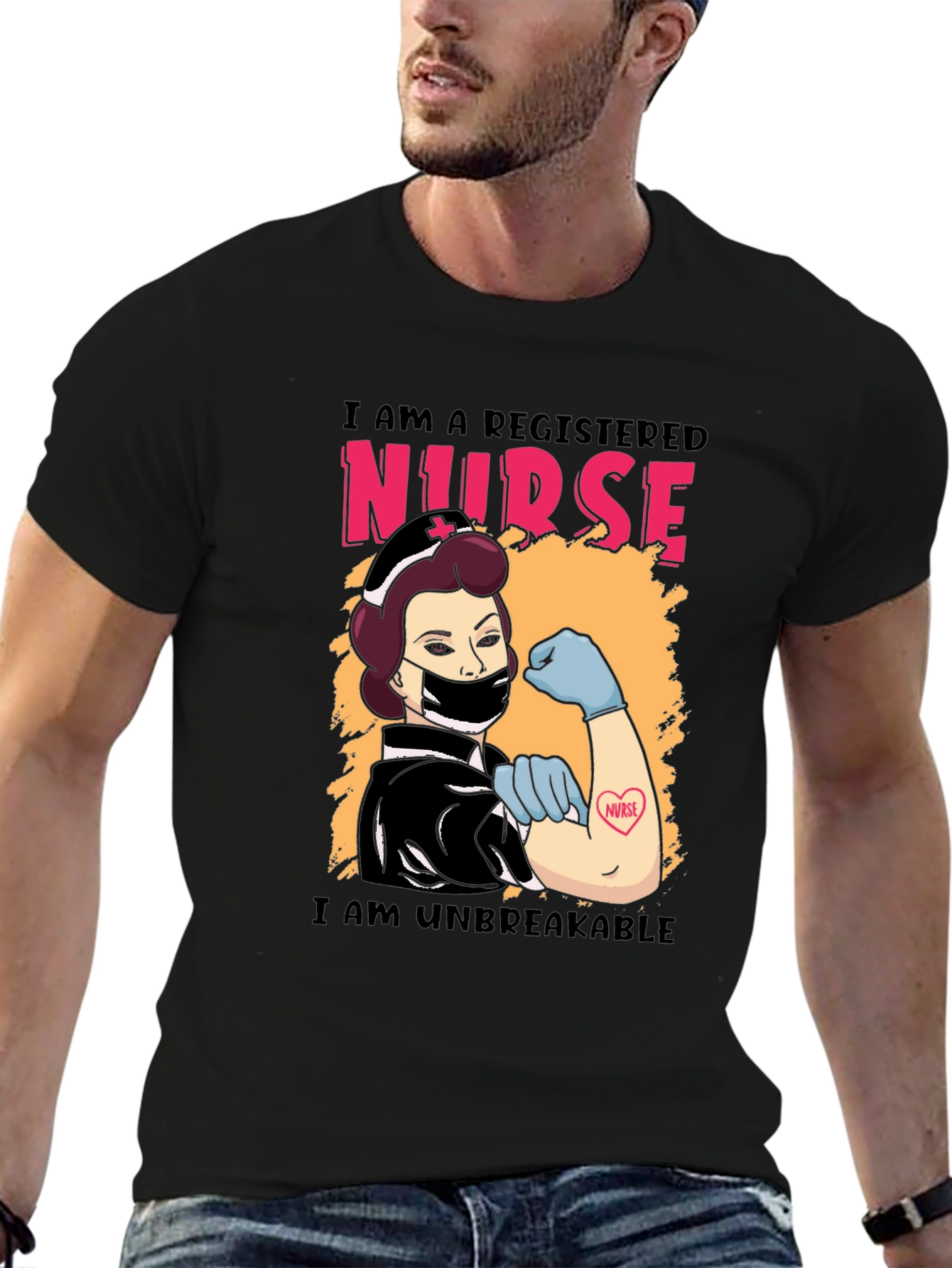 Black Registered Nurse Unbreakable Graphic T-Shirt view 6