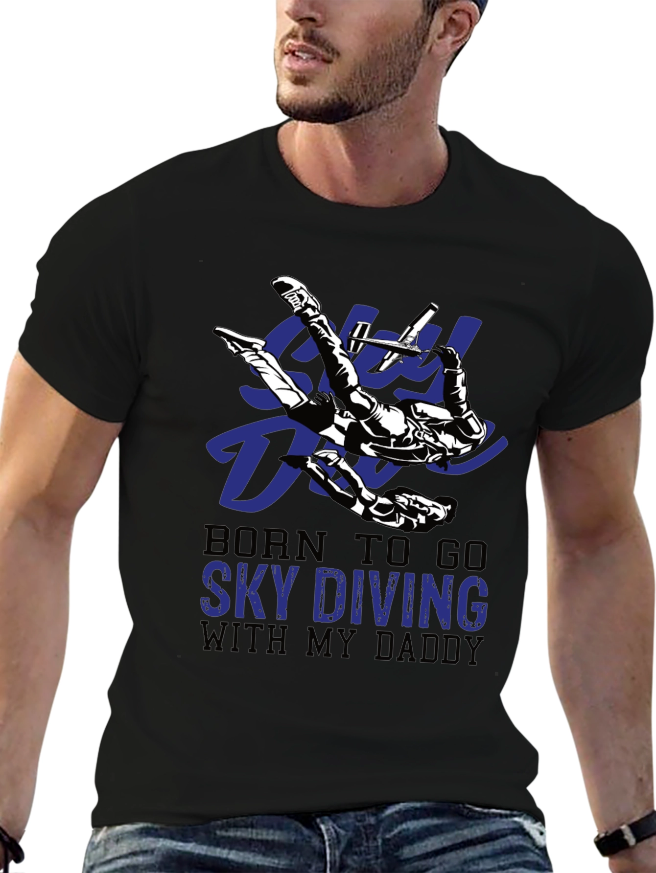 Black Skydiving Daddy T-Shirt | Born To Go Sky Diving view 6