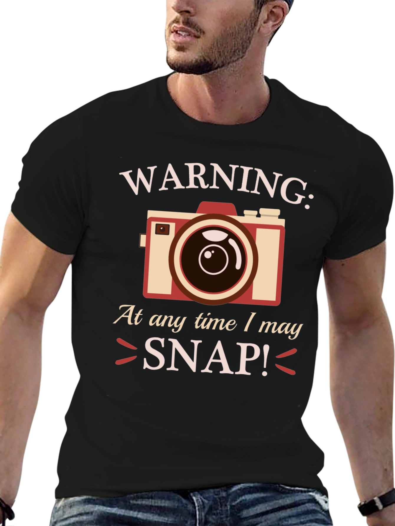 Black Warning: I May Snap! Photographer T-Shirt view 6