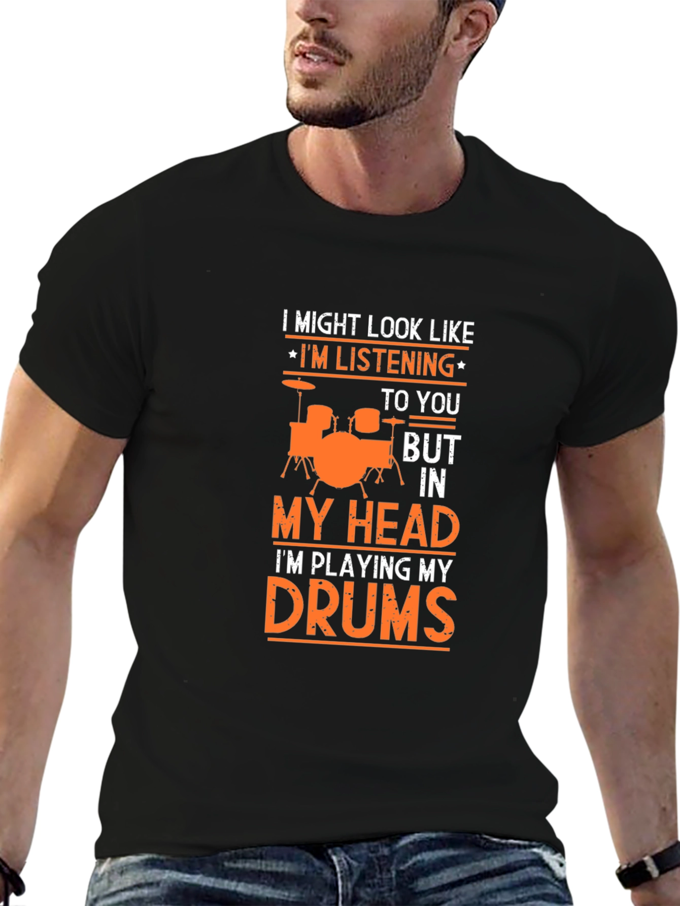 Black Drummer T-Shirt: "I Might Look Like I'm Listening" view 6