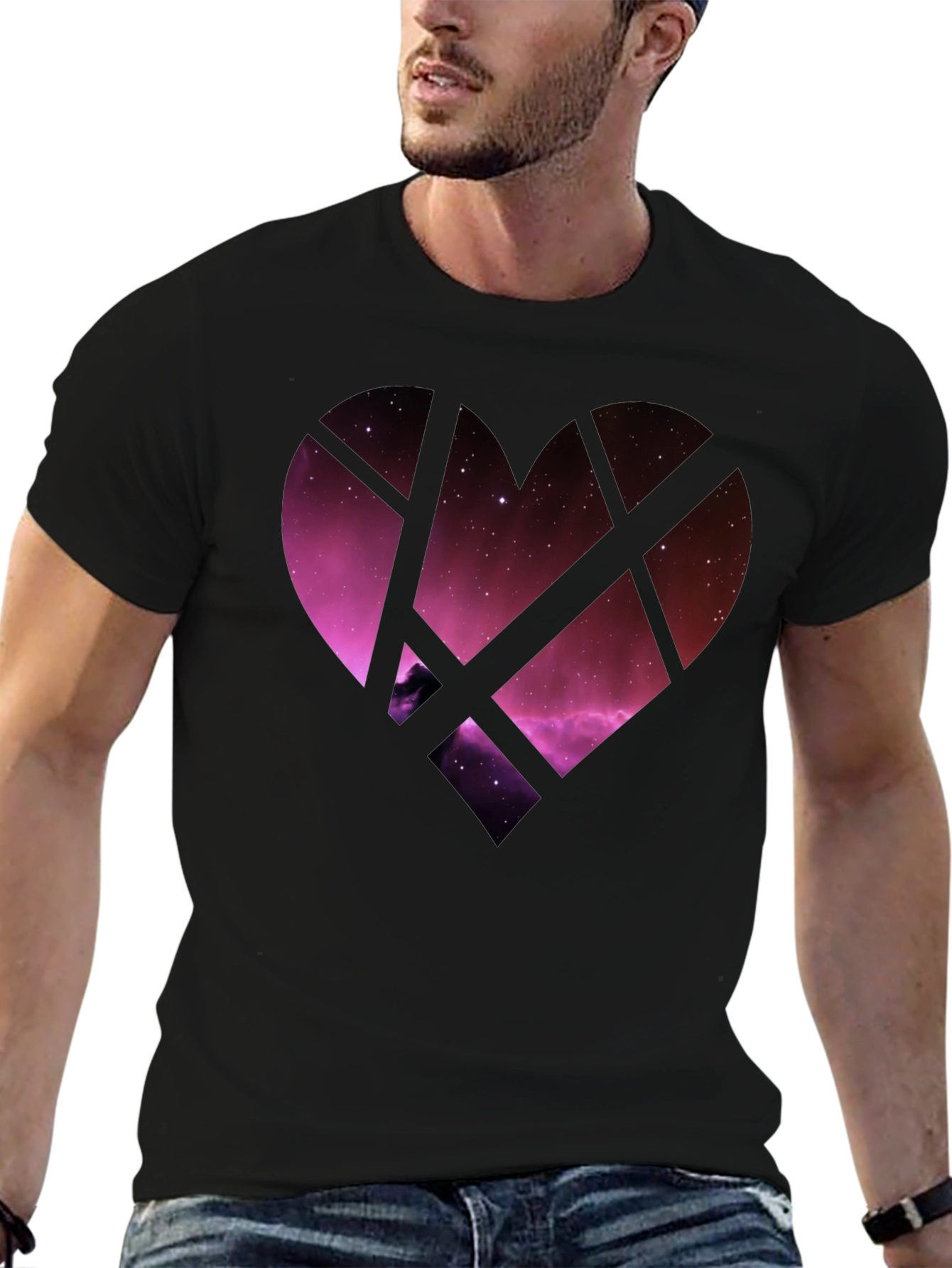 Black Galaxy Heart Graphic Tee - Black Cotton Blend view 6