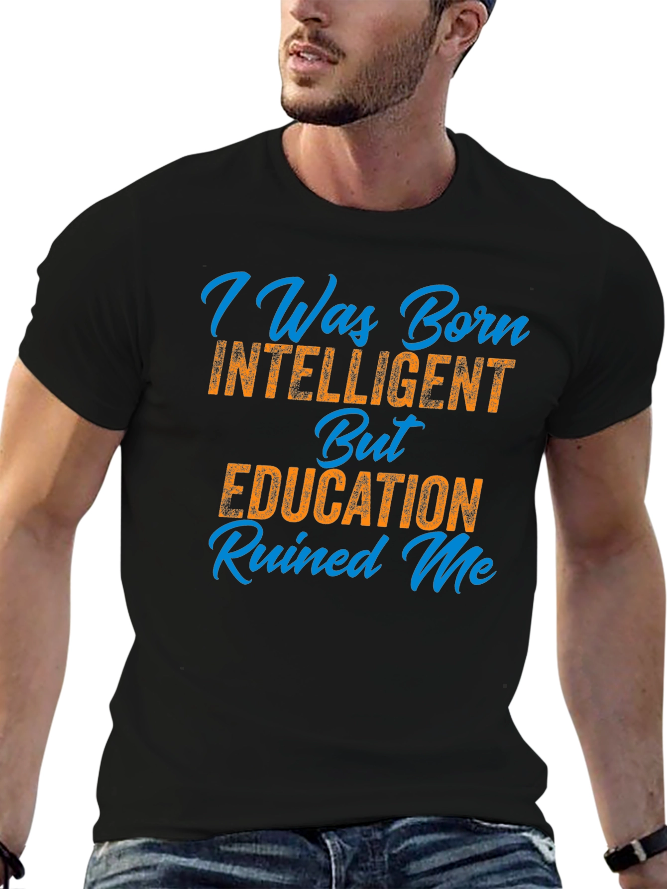 Black I Was Born Intelligent T-Shirt - Funny Sarcastic Tee view 6