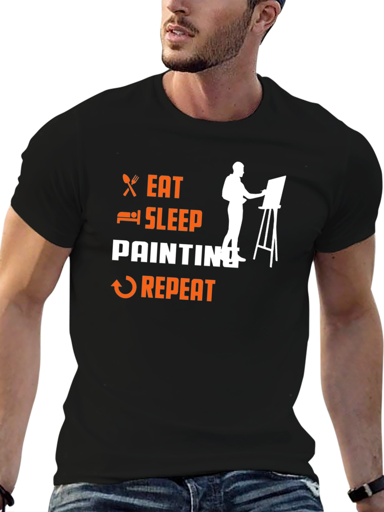 Eat Sleep Painting Repeat Black T-Shirt - 6