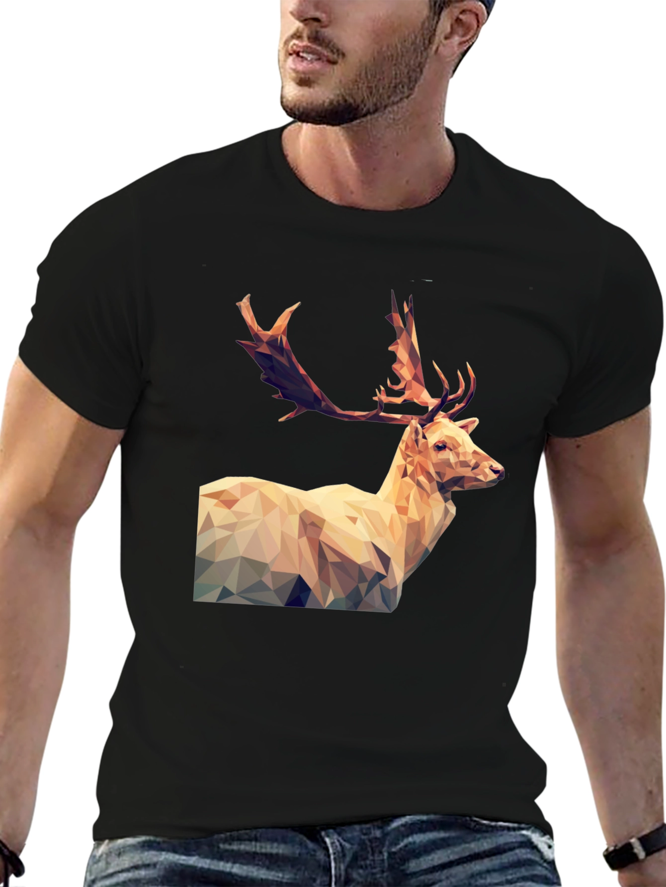 Black Geometric Deer Graphic Tee - Men's Black T-Shirt view 6