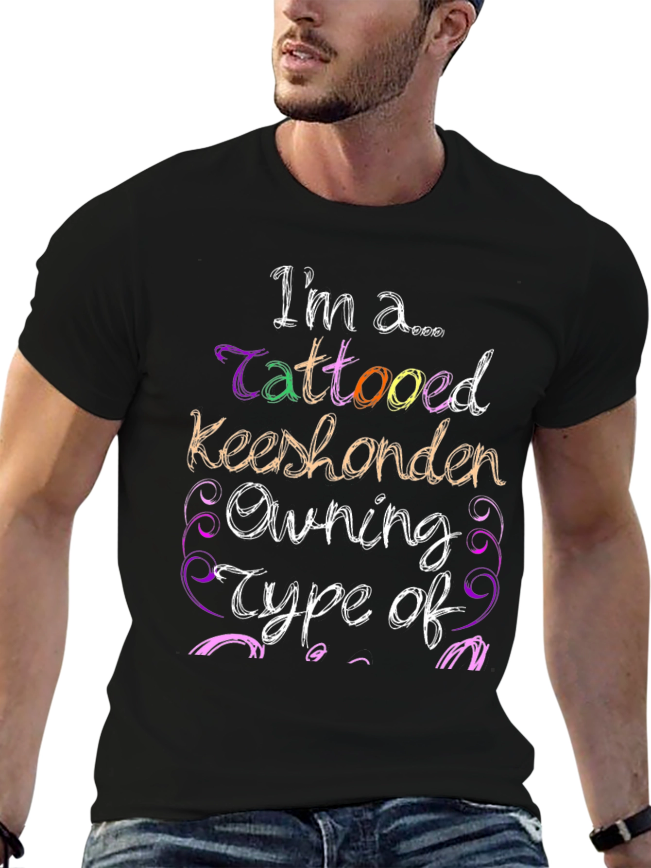 Black Tattooed Keeshonden Owning Type T-Shirt view 6