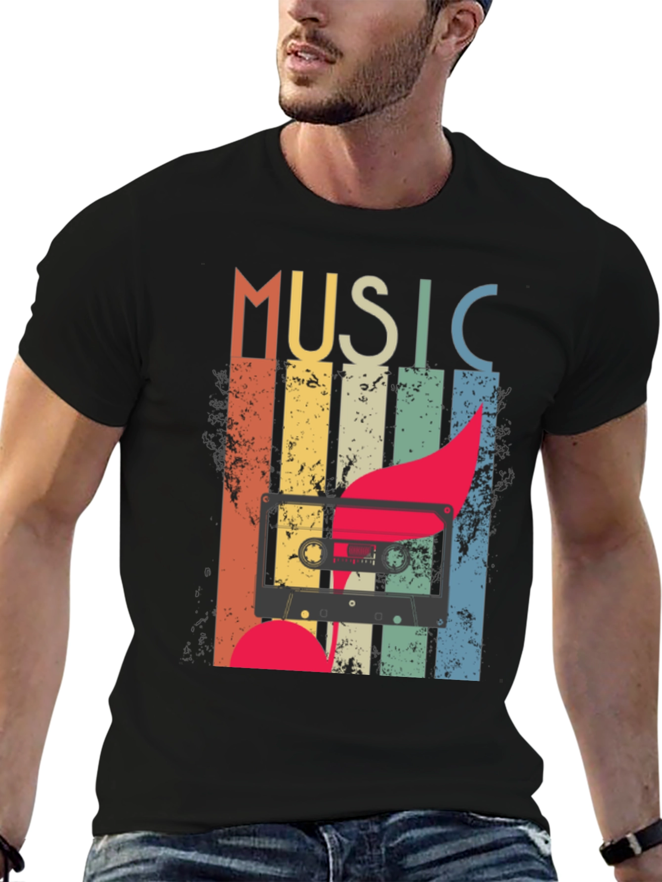 Black Retro Music Cassette T-Shirt - Vintage Style Tee view 6