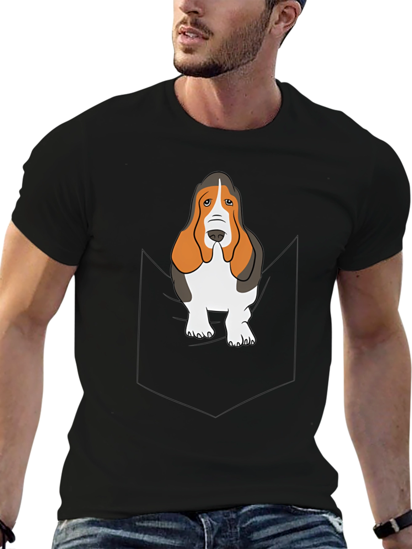 Black Basset Hound Pocket T-Shirt - Dog Lover Tee view 6
