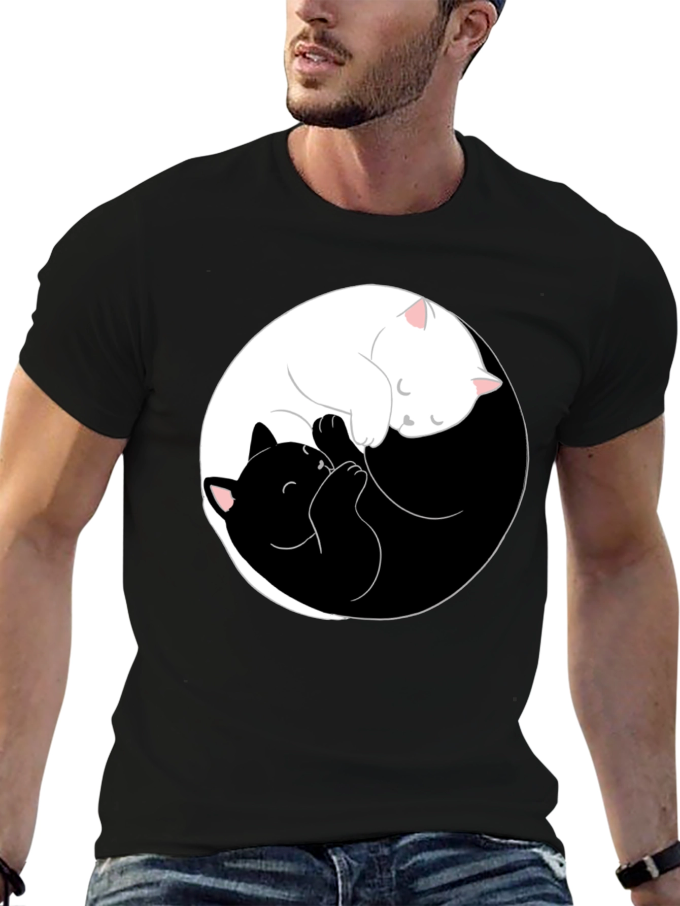 Black Yin Yang Cats T-Shirt - Black view 6