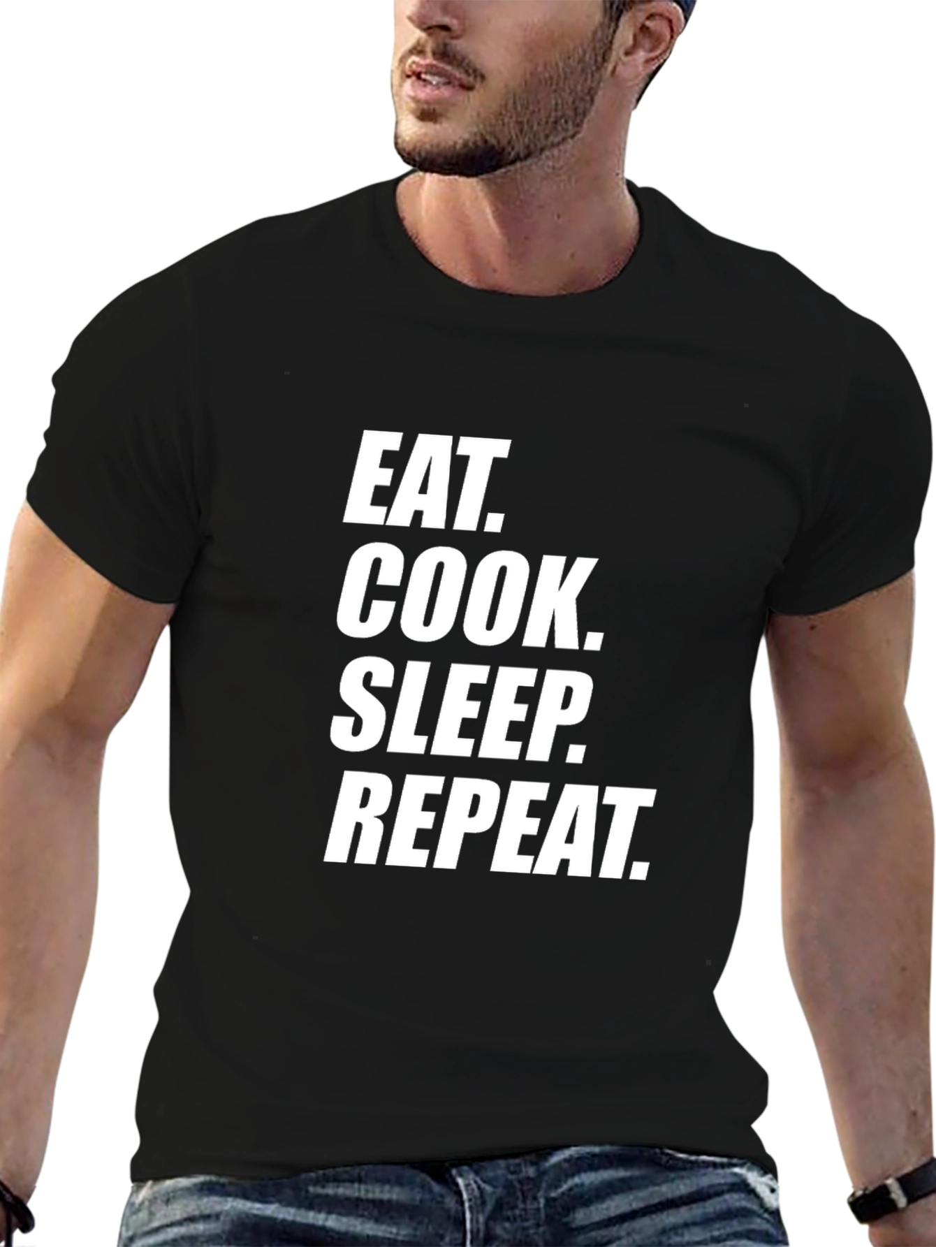 Black Eat Cook Sleep Repeat - Men's Black Graphic Tee view 6