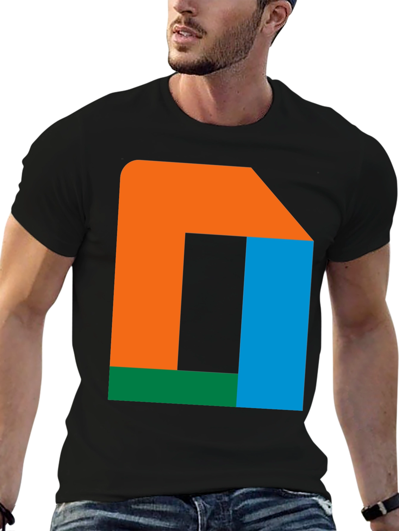Black Abstract Color Block T-Shirt - Modern Geometric Design view 6