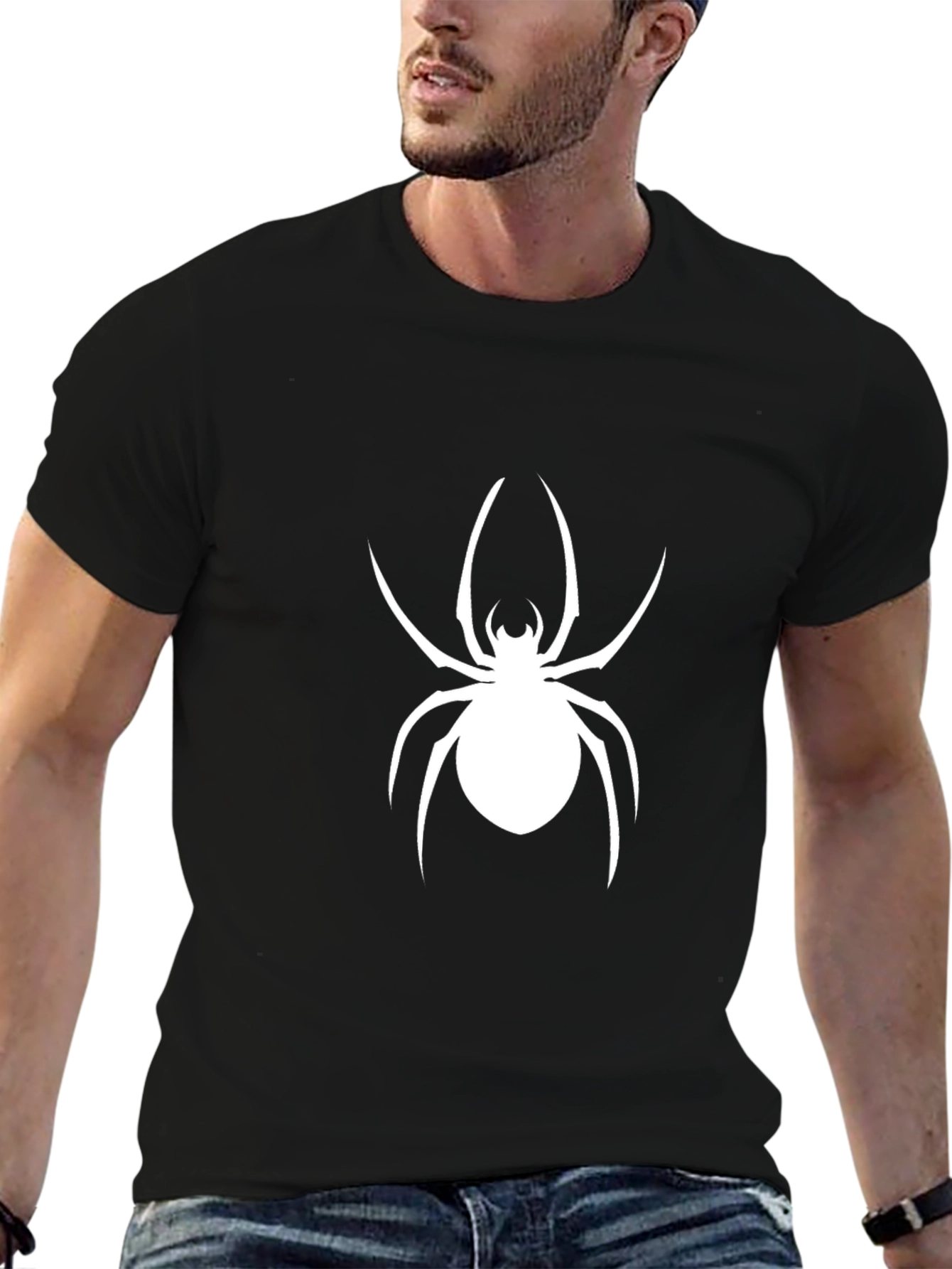 Black Spider Graphic Tee - Bold Black Cotton T-Shirt view 6