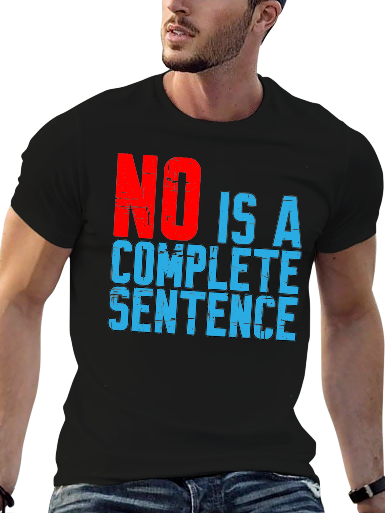Black Funny Sarcastic Graphic Tee: NO is a Complete Sentence view 6