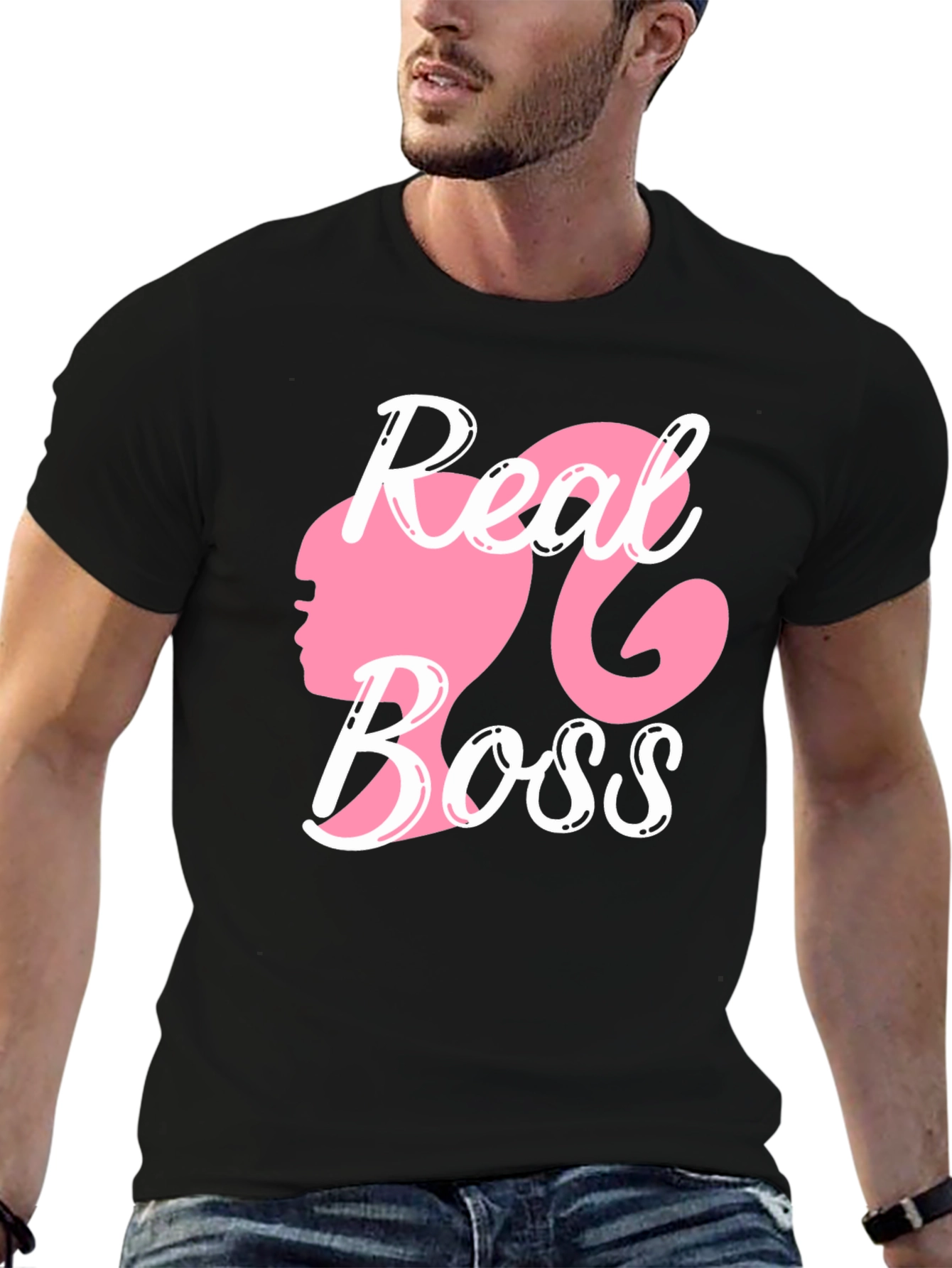 Black Real Boss T-Shirt Pink Silhouette view 6