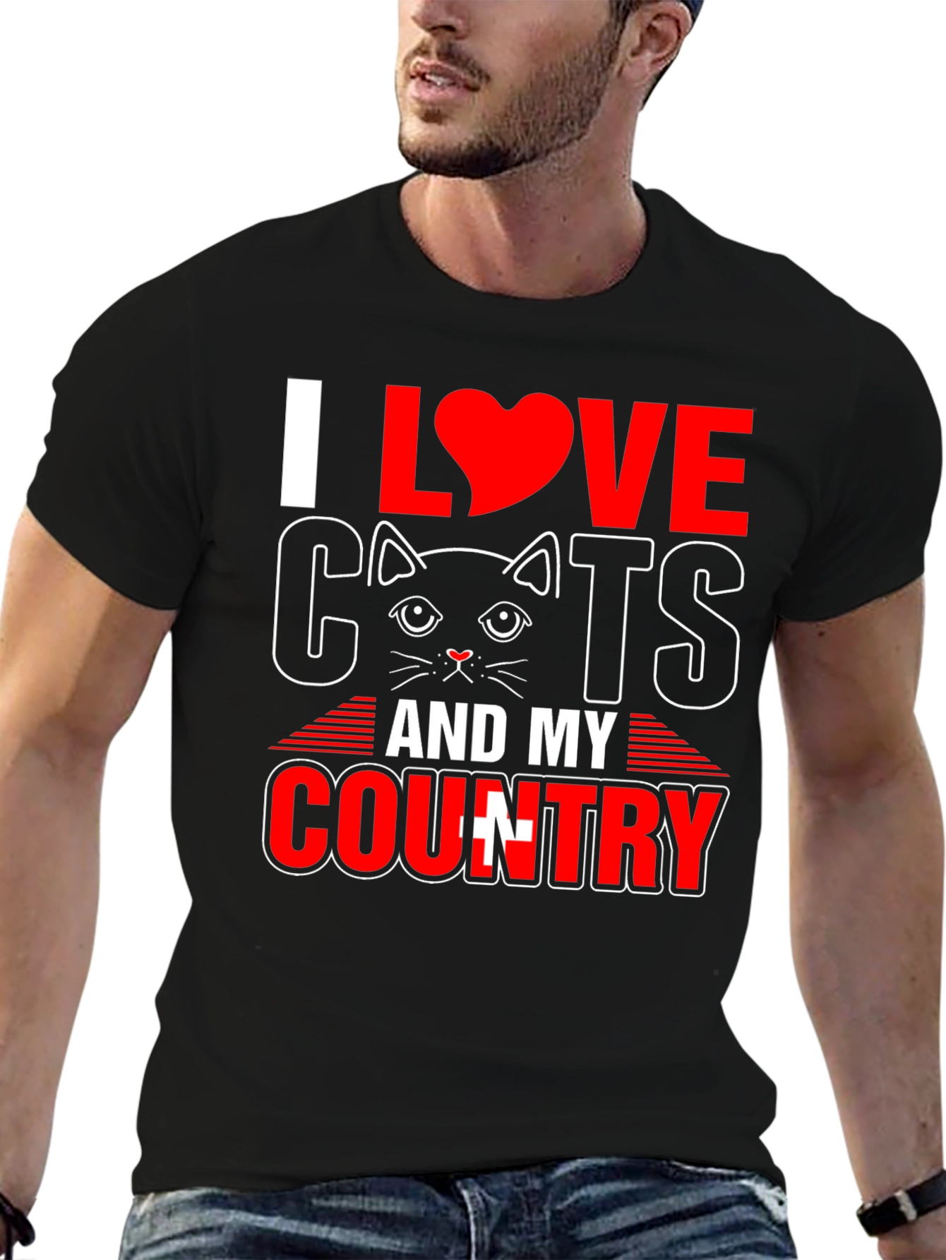 Black I Love Cats and My Country T-Shirt view 6
