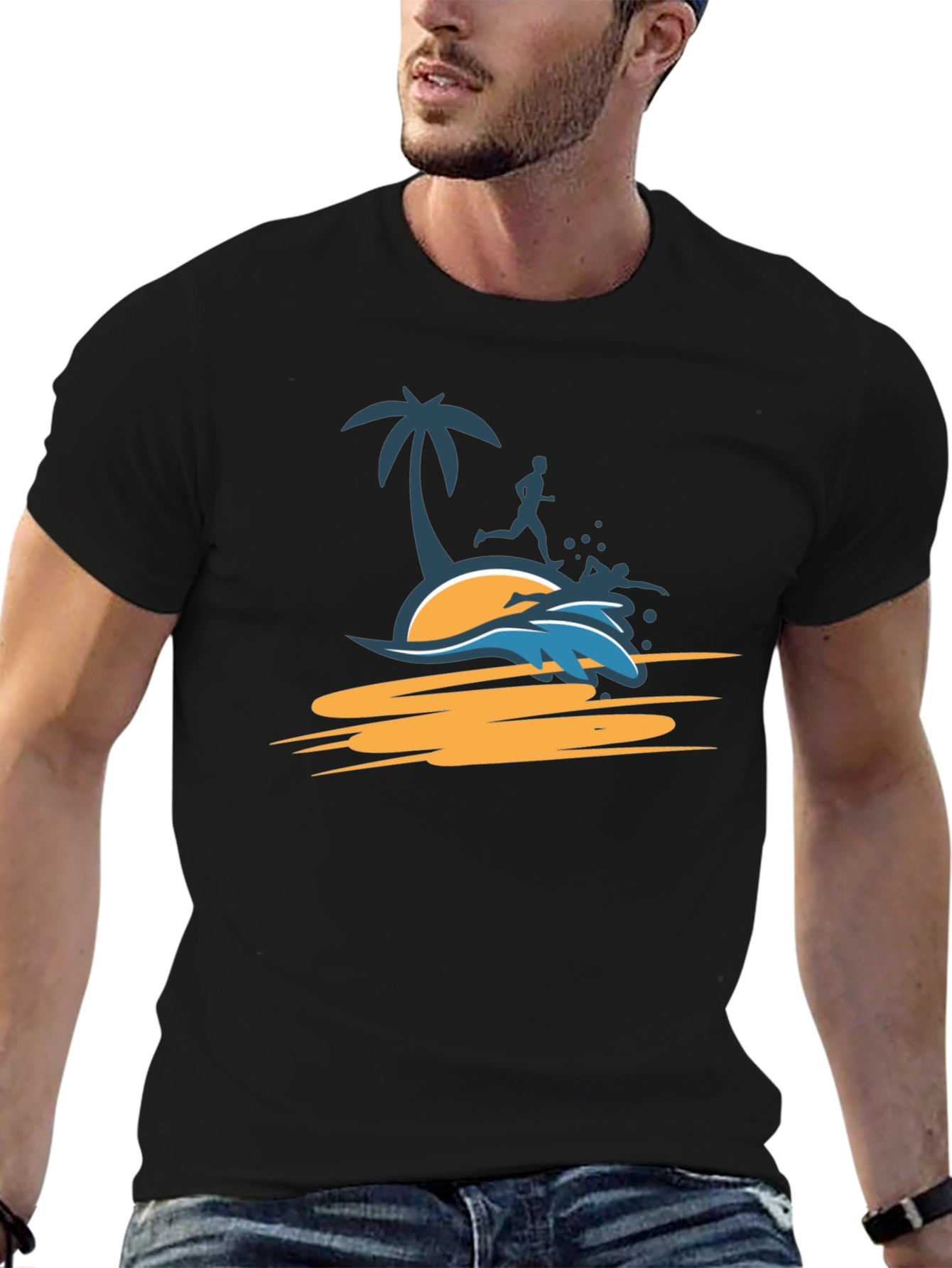 Black Tropical Beach Run T-Shirt - Black view 6