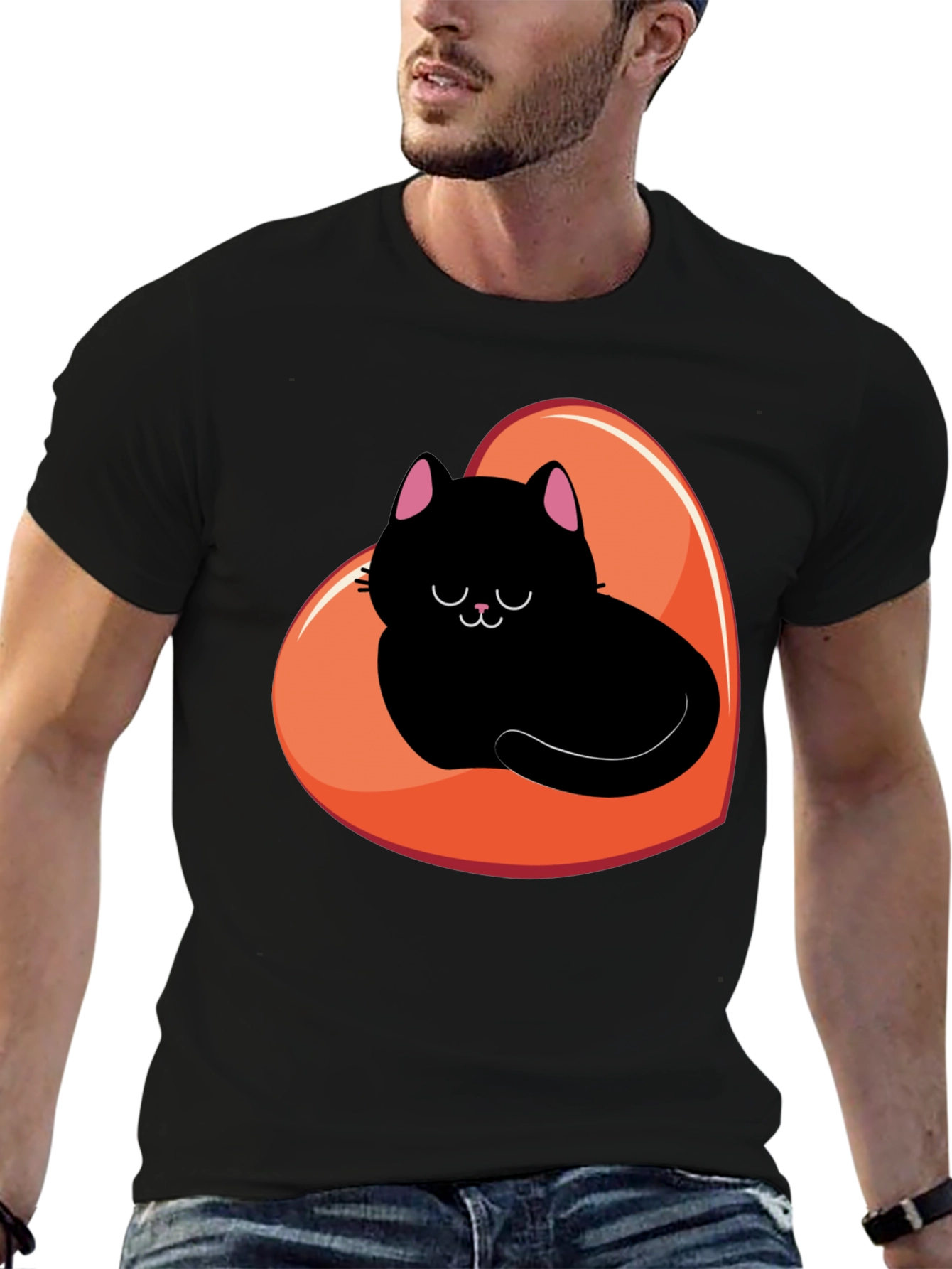 Black Black Cat Heart Graphic Tee view 6