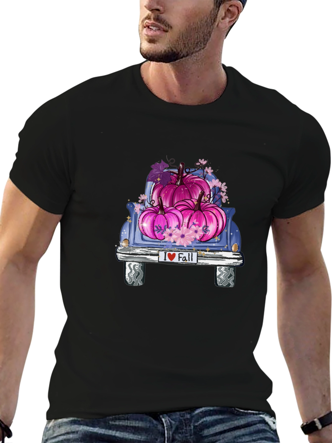Black I Love Fall Pumpkin Truck Tee view 6
