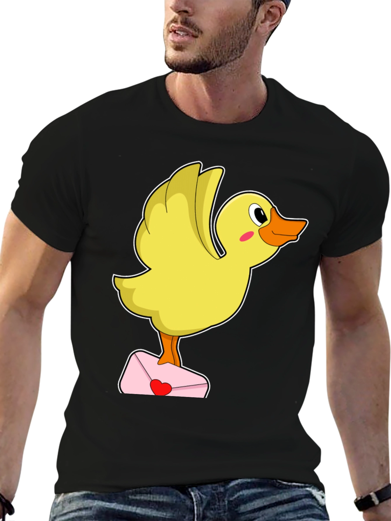 Black Duck with Love Letter T-Shirt - Cute Valentine's Day Gift! view 6