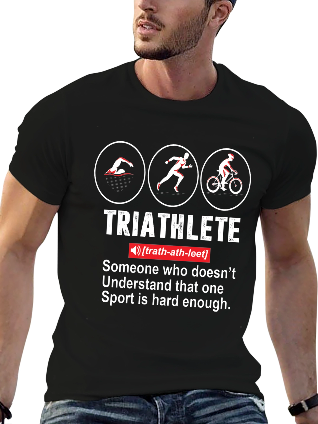 Black Triathlete Definition Graphic T-Shirt - Funny Triathlon Gift for Athletes view 6