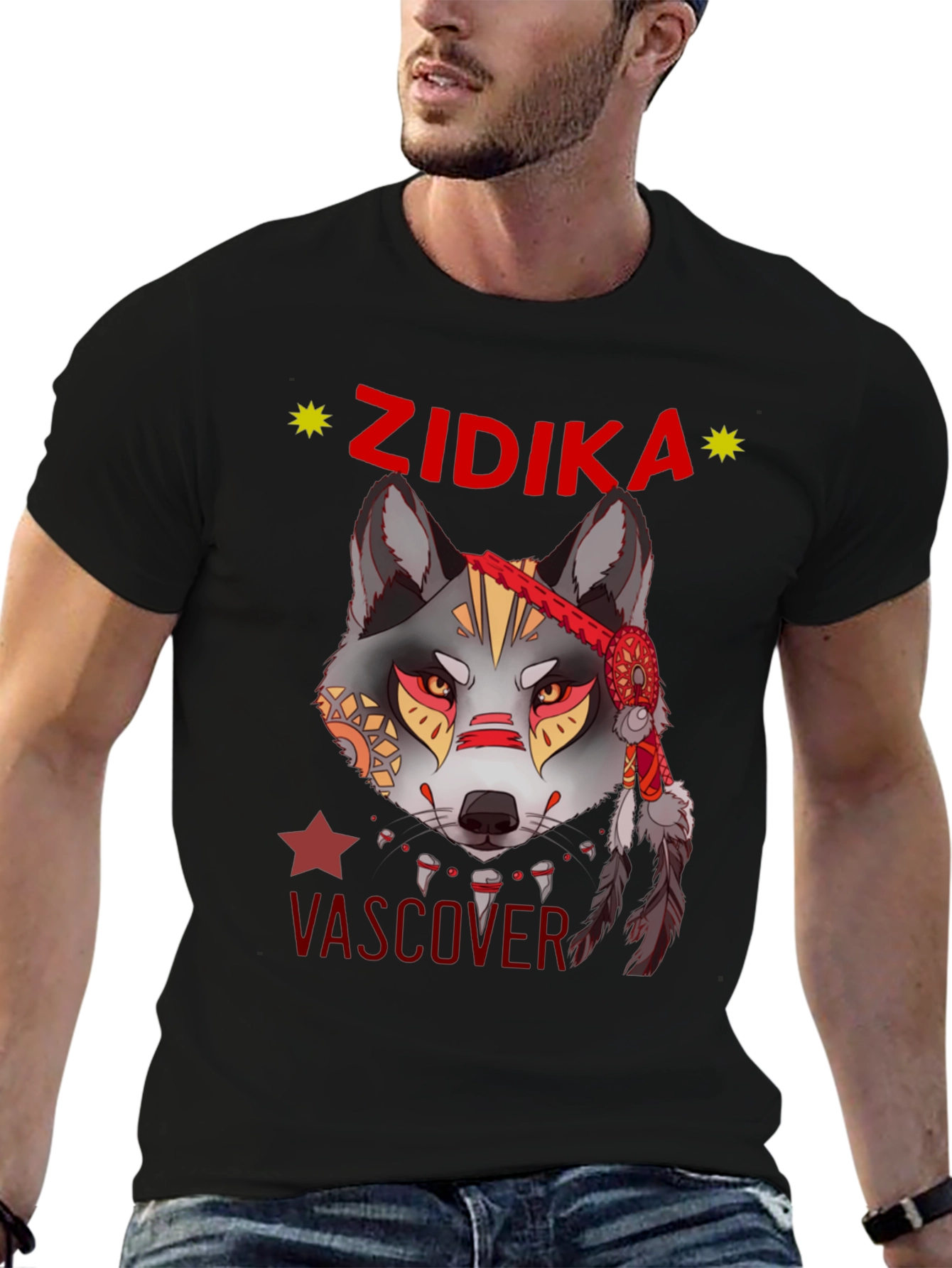 Black Wolf Graphic Print T-Shirt - Zidika Vascover Design view 6