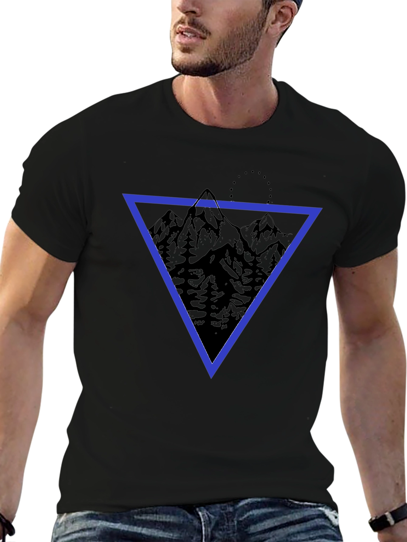 Black Geometric Mountain Print T-Shirt view 6