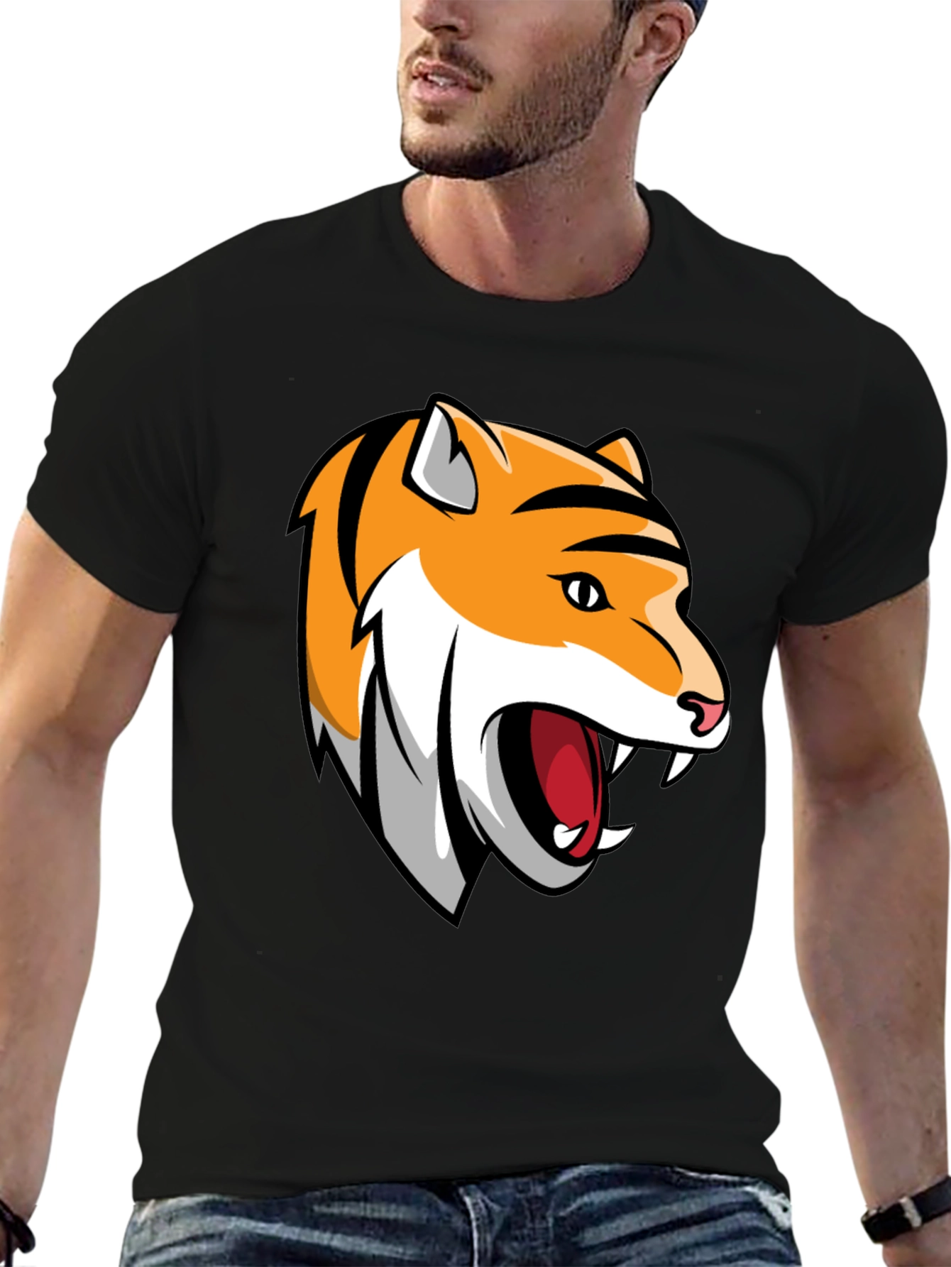 Black Roaring Tiger Graphic Tee - Black Cotton T-Shirt view 6