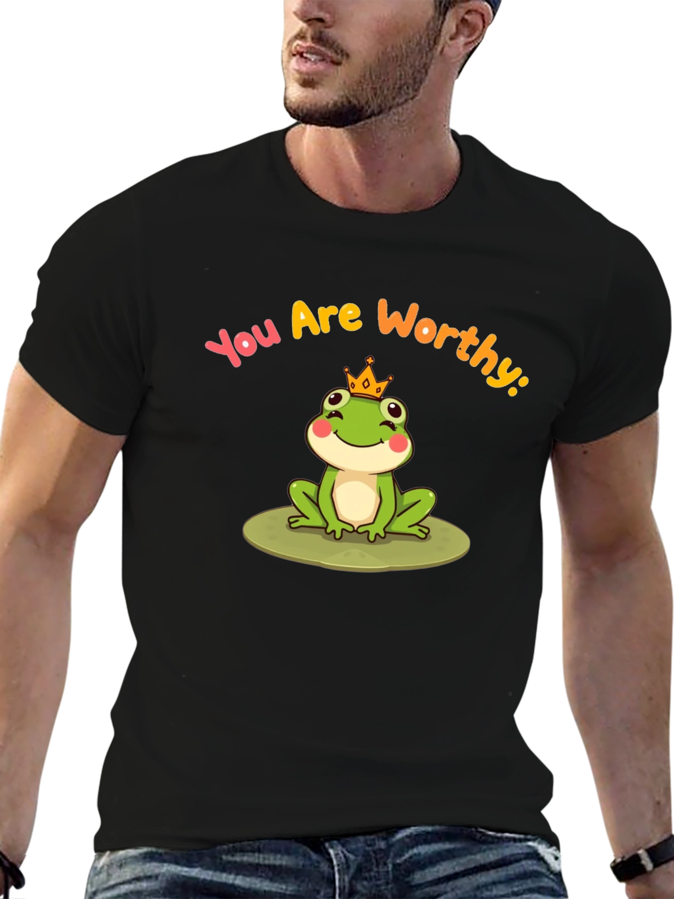 Black Cute Frog Prince T-Shirt - You Are Worthy Design view 6