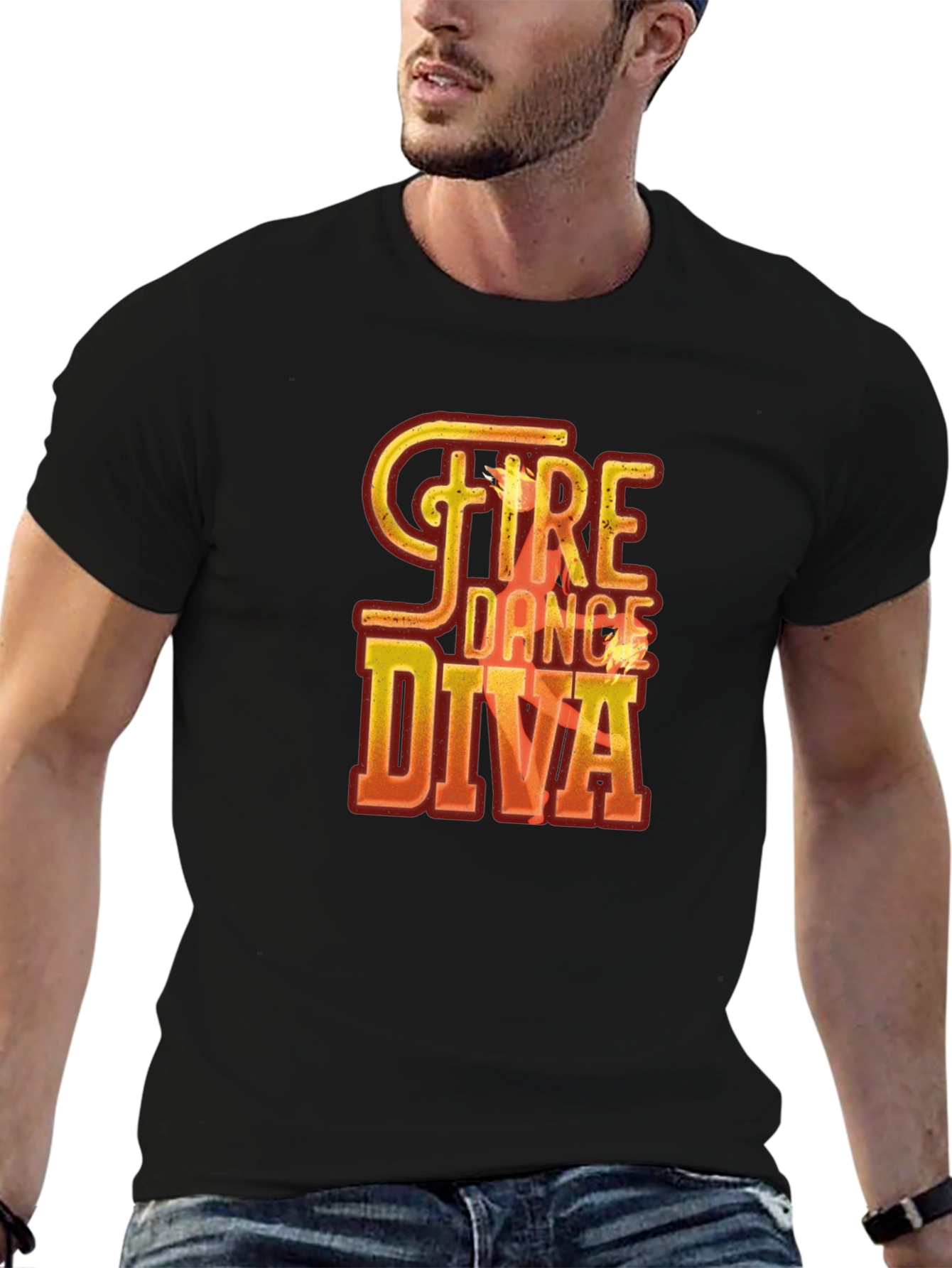 Black Fire Dance Diva Graphic Tee - Unique Design view 6