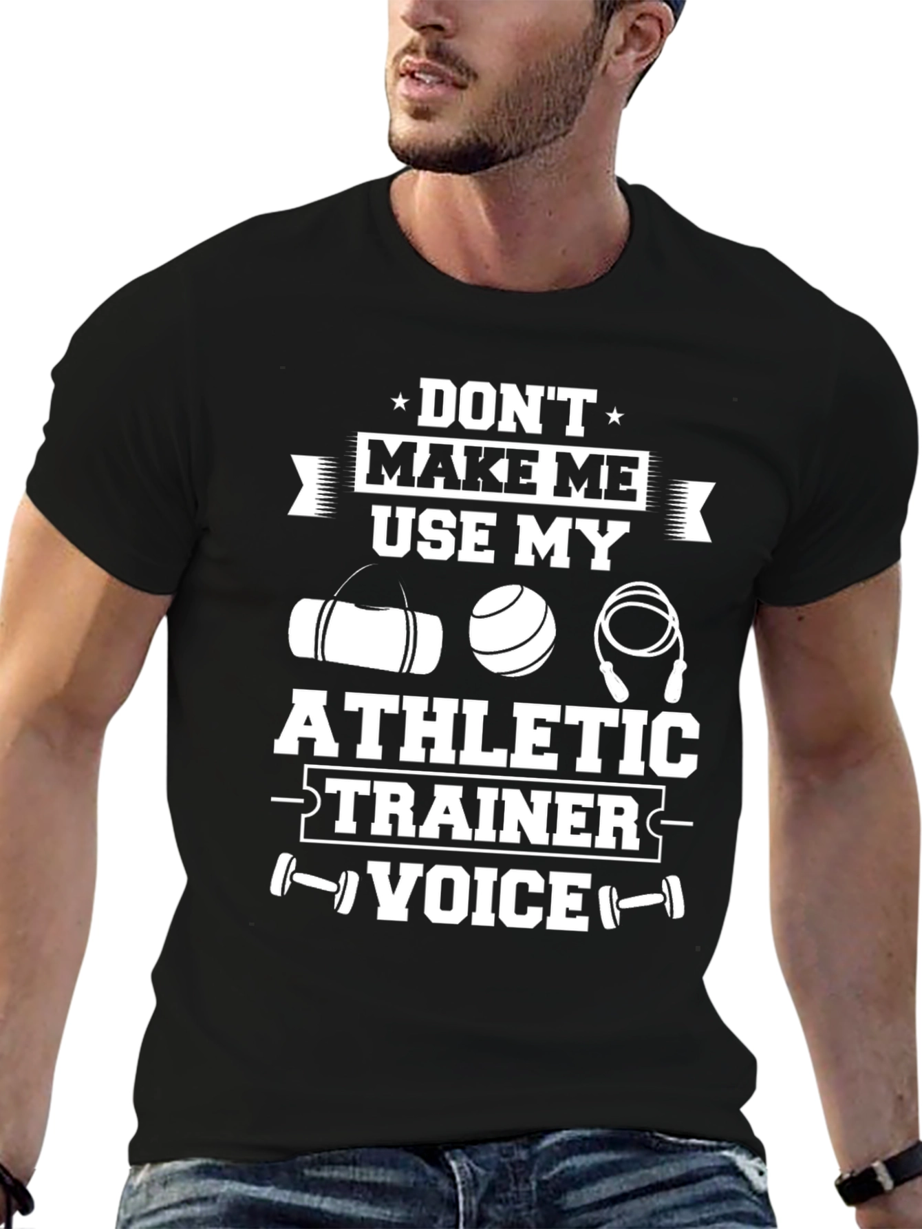 Black Athletic Trainer Voice T-Shirt - Funny Workout Tee view 6