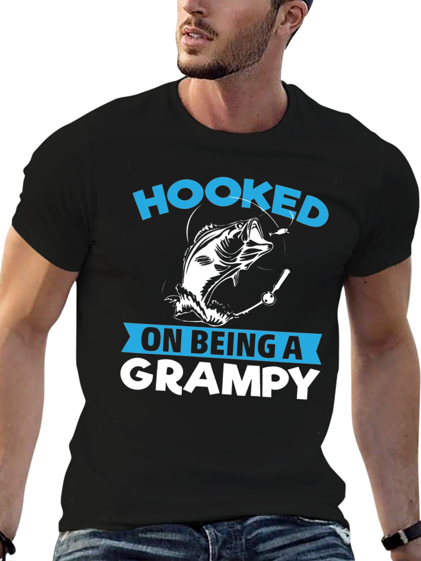 Black Hooked on Being a Grampy T-Shirt view 6