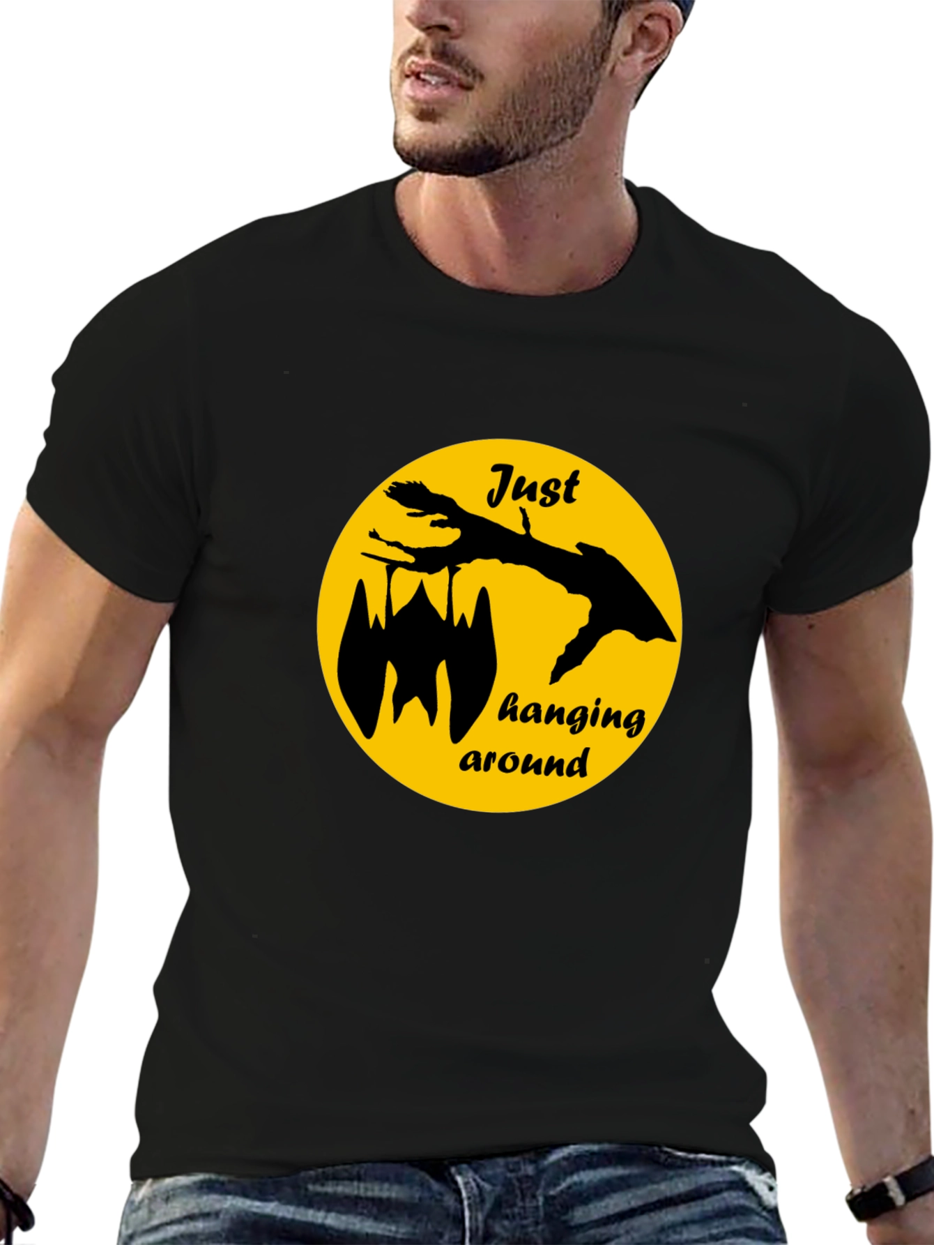 Black Just Hanging Around Bat Graphic Tee - Black view 6