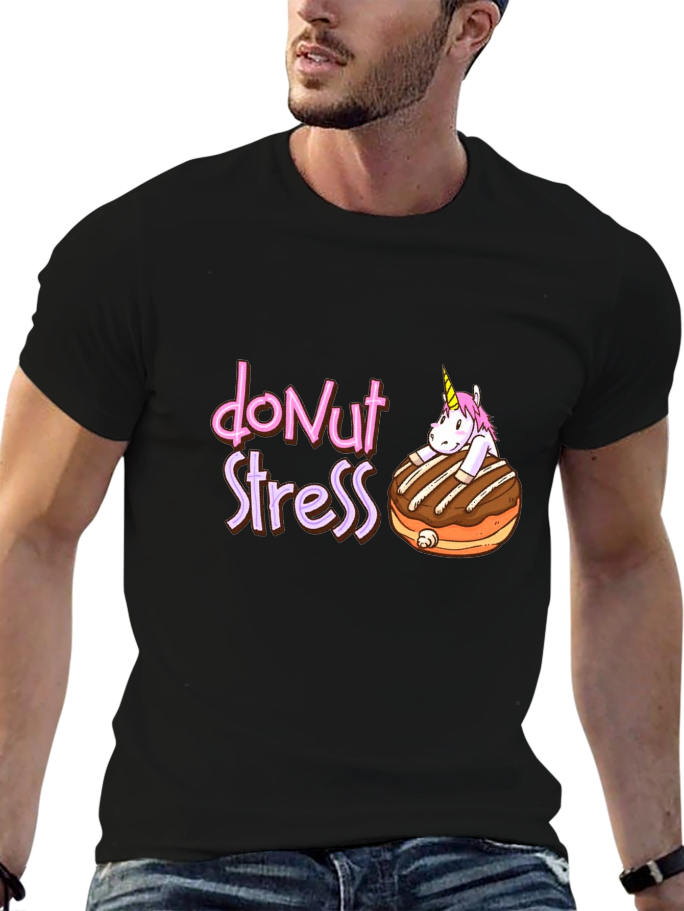 Black Donut Stress T-Shirt - Cute Unicorn Tee view 6