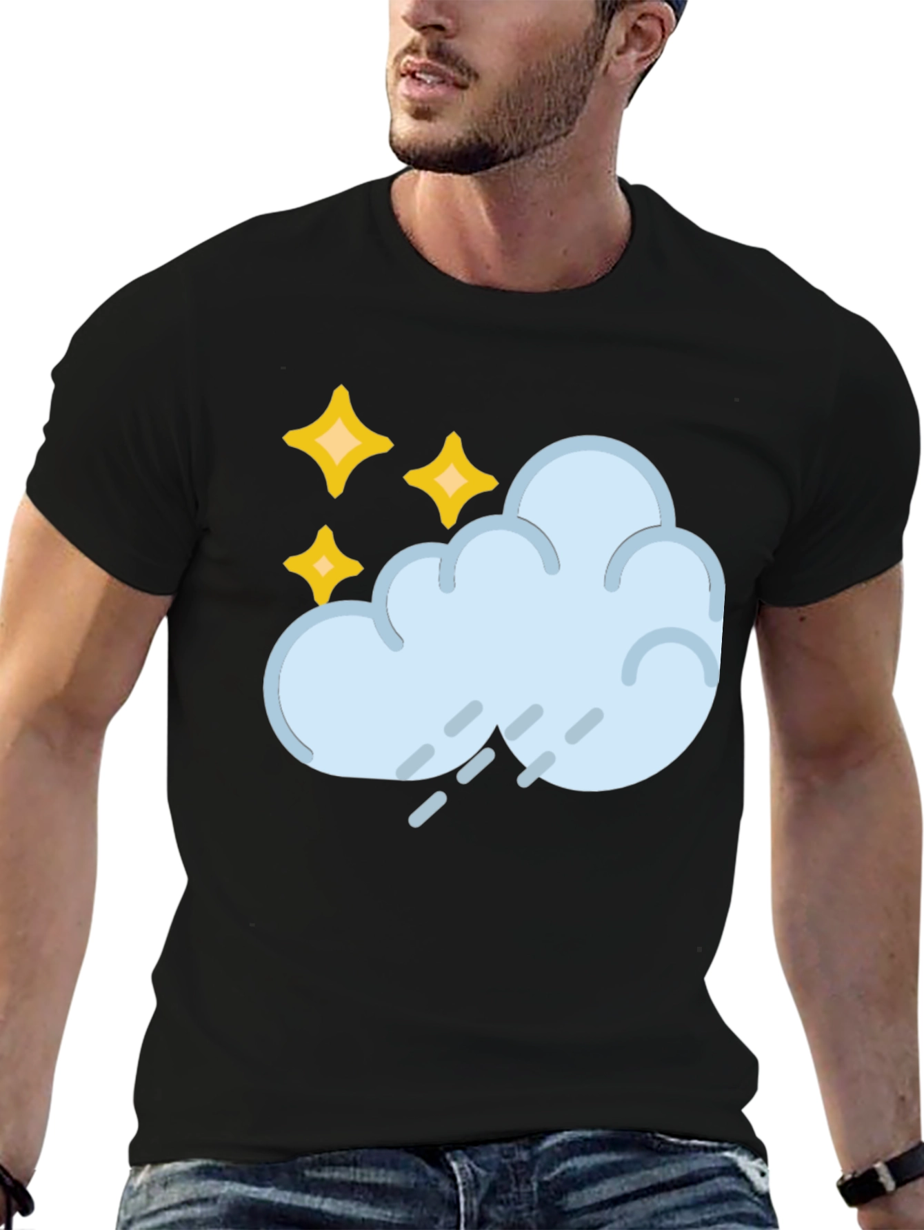 Black Rain Cloud & Stars Graphic Black T-Shirt view 6