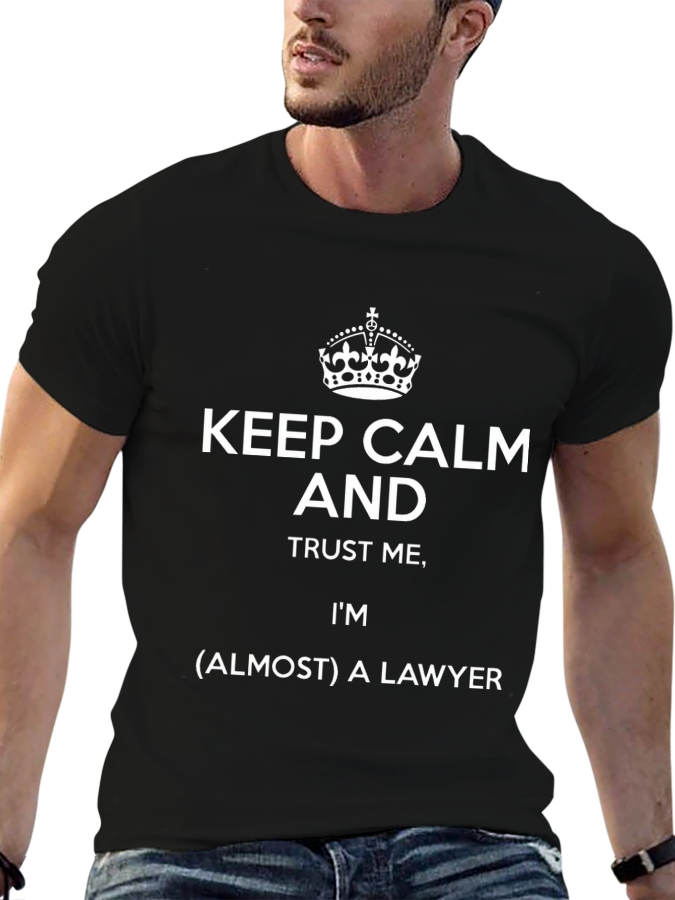 Black Keep Calm Almost Lawyer T-Shirt - Funny Law School Gift view 6