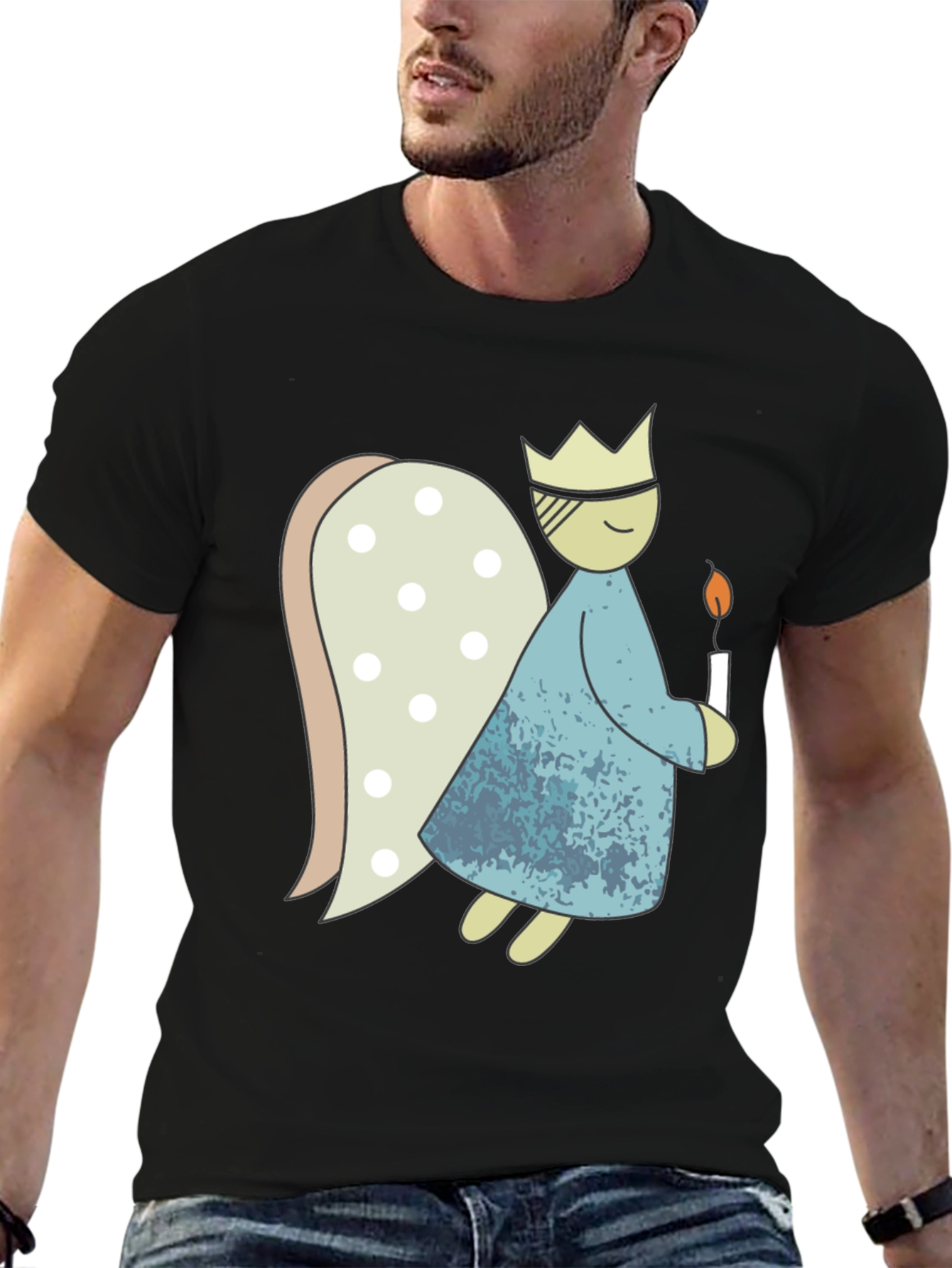 Black Whimsical Angel T-Shirt - Unique Graphic Tee view 6