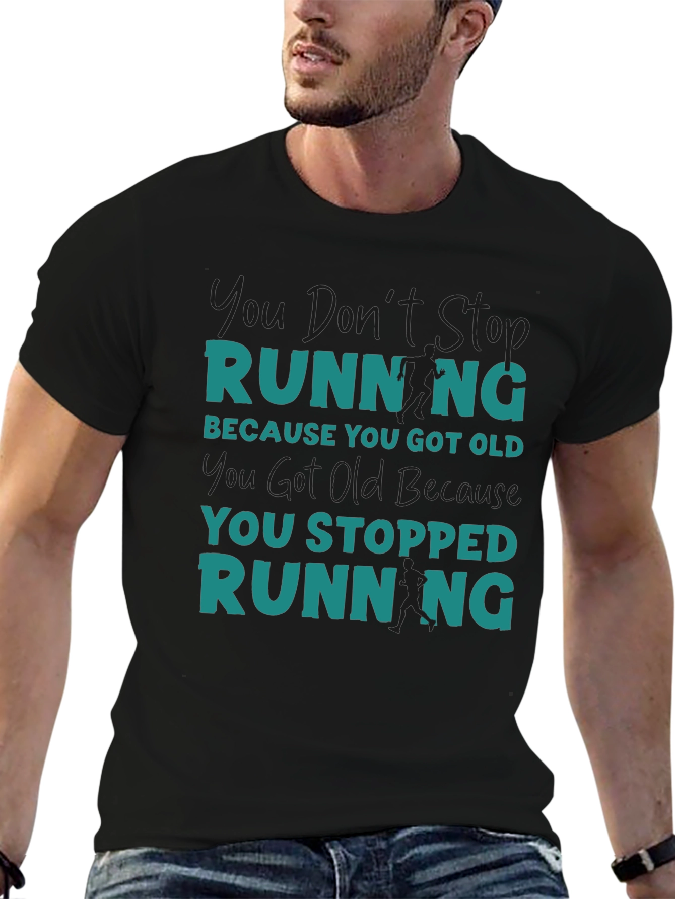 Black Running Quote T-Shirt - Don't Stop Running view 6