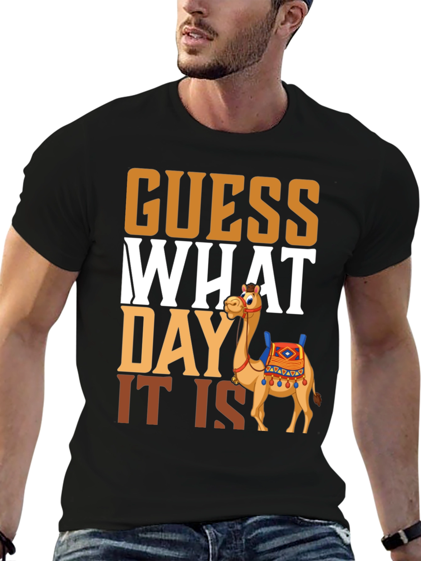 Black Guess What Day It Is Camel Hump Day T-Shirt view 6