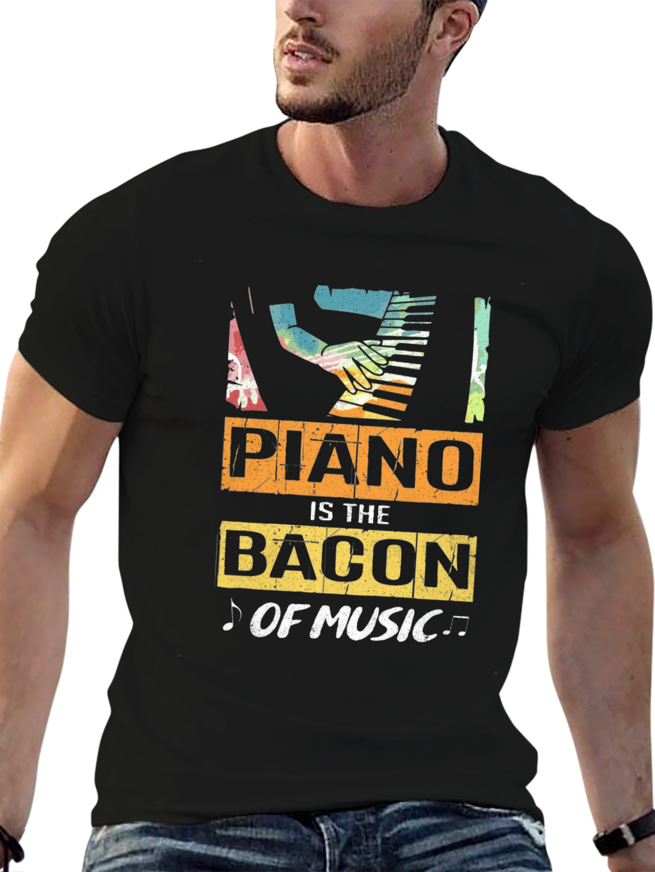 Black Piano is the Bacon of Music T-Shirt view 6