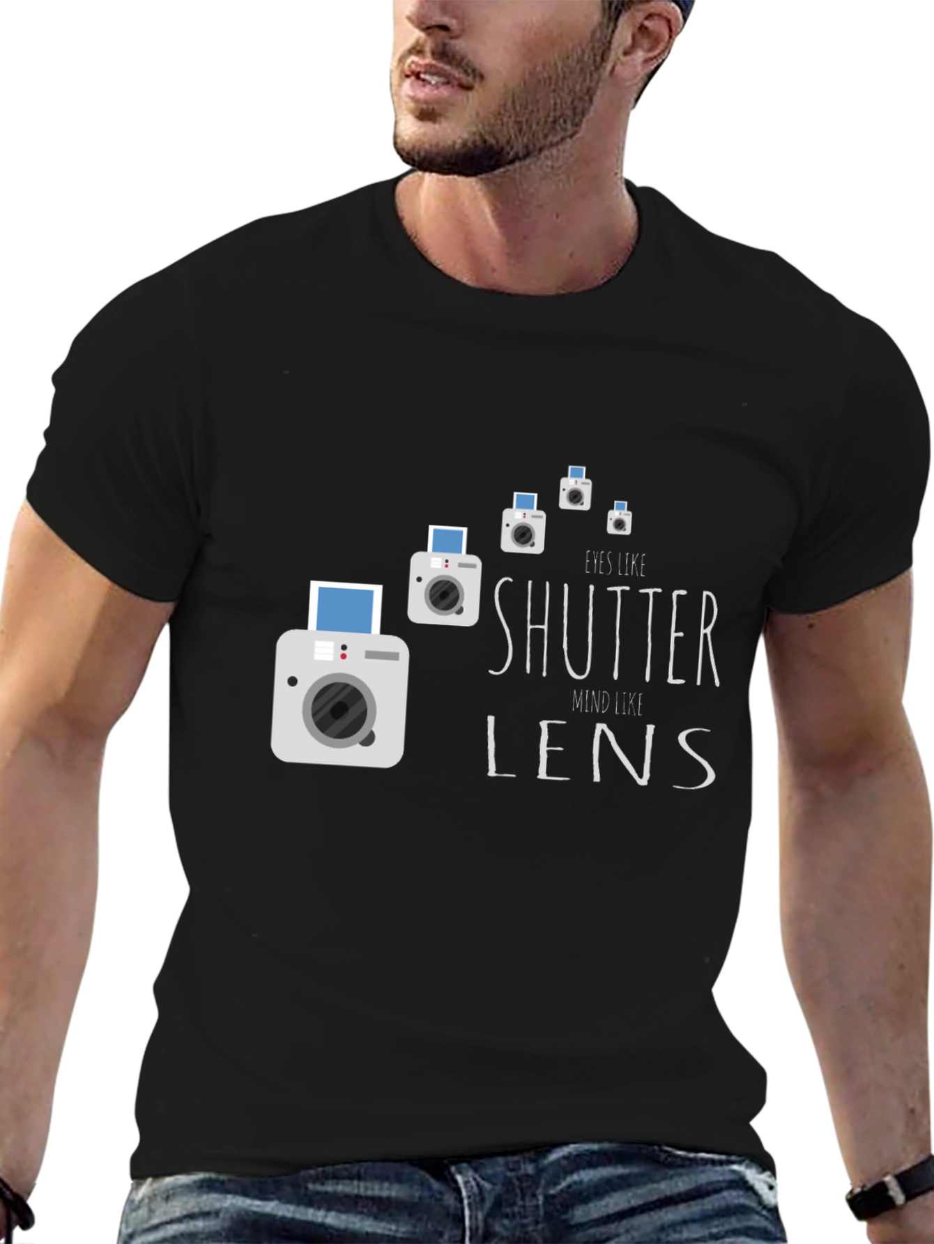 Black Eyes Like Shutter Mind Like Lens Graphic Tee view 6